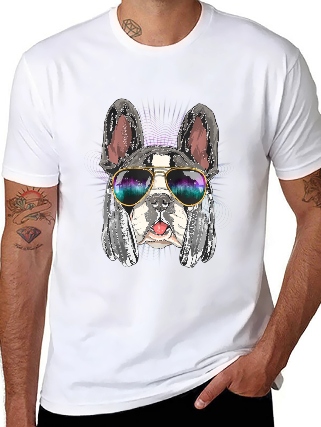 DJ Dog T-Shirt: Bulldog with Headphones & Sunglasses