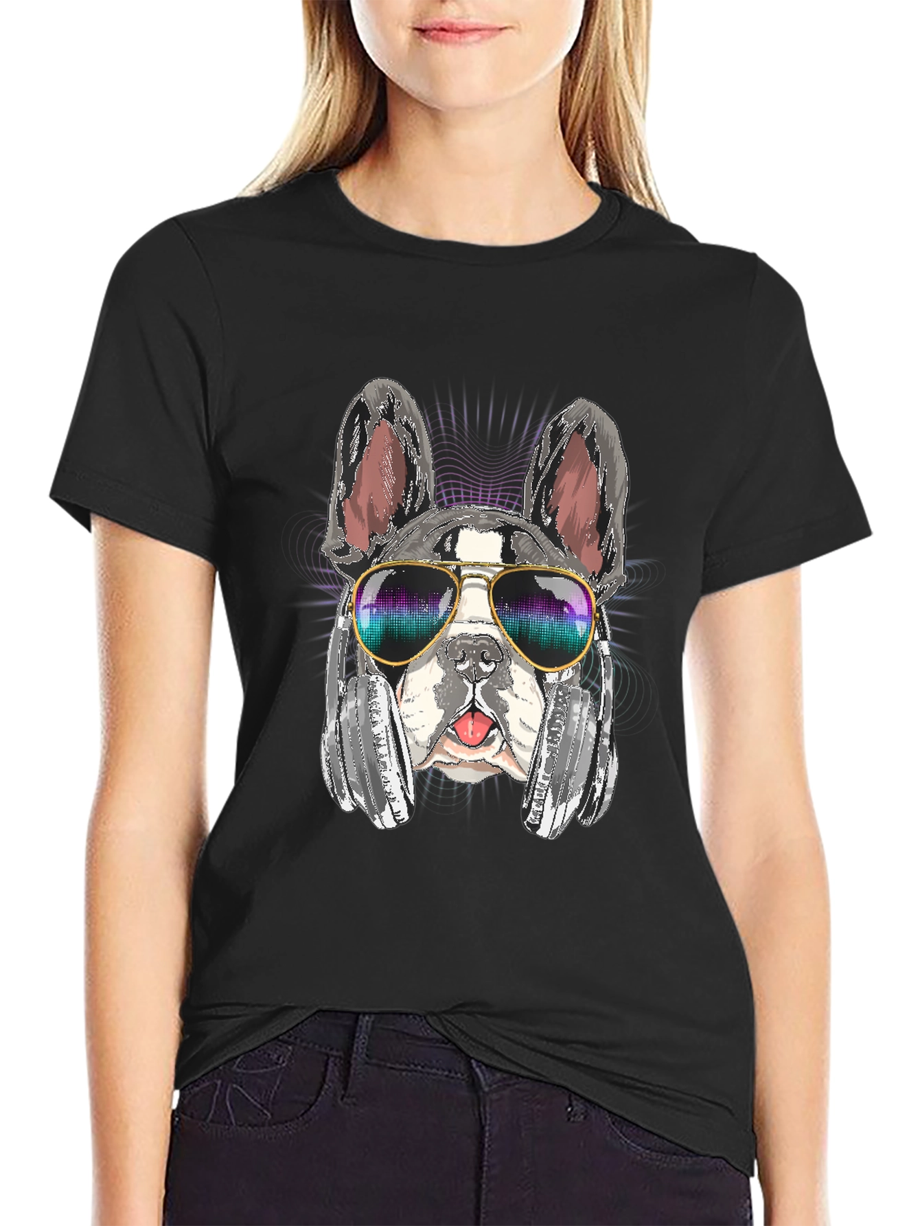 DJ Dog T-Shirt: Bulldog with Headphones & Sunglasses