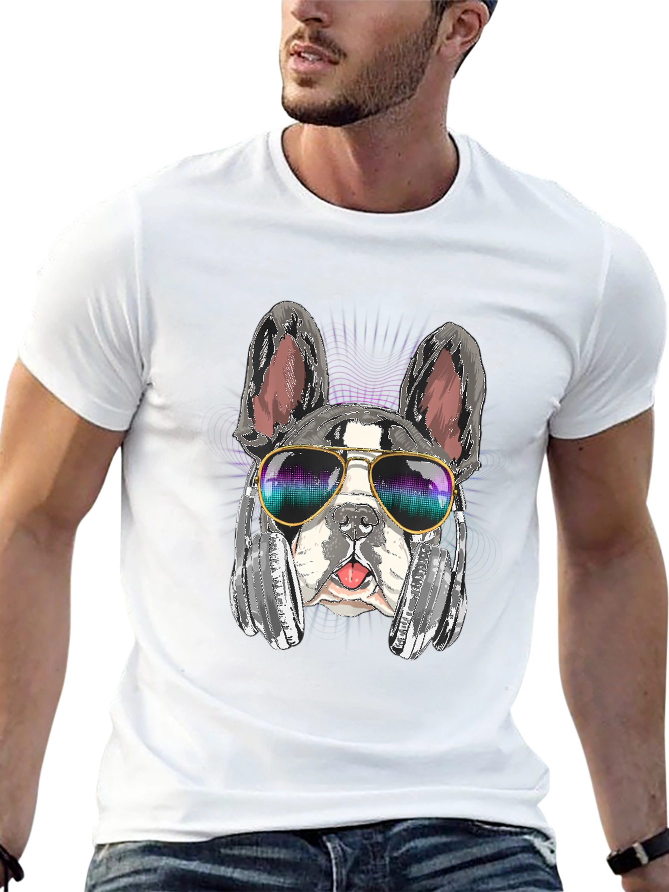 DJ Dog T-Shirt: Bulldog with Headphones & Sunglasses