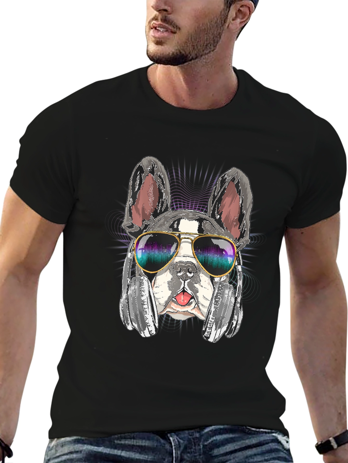 DJ Dog T-Shirt: Bulldog with Headphones & Sunglasses