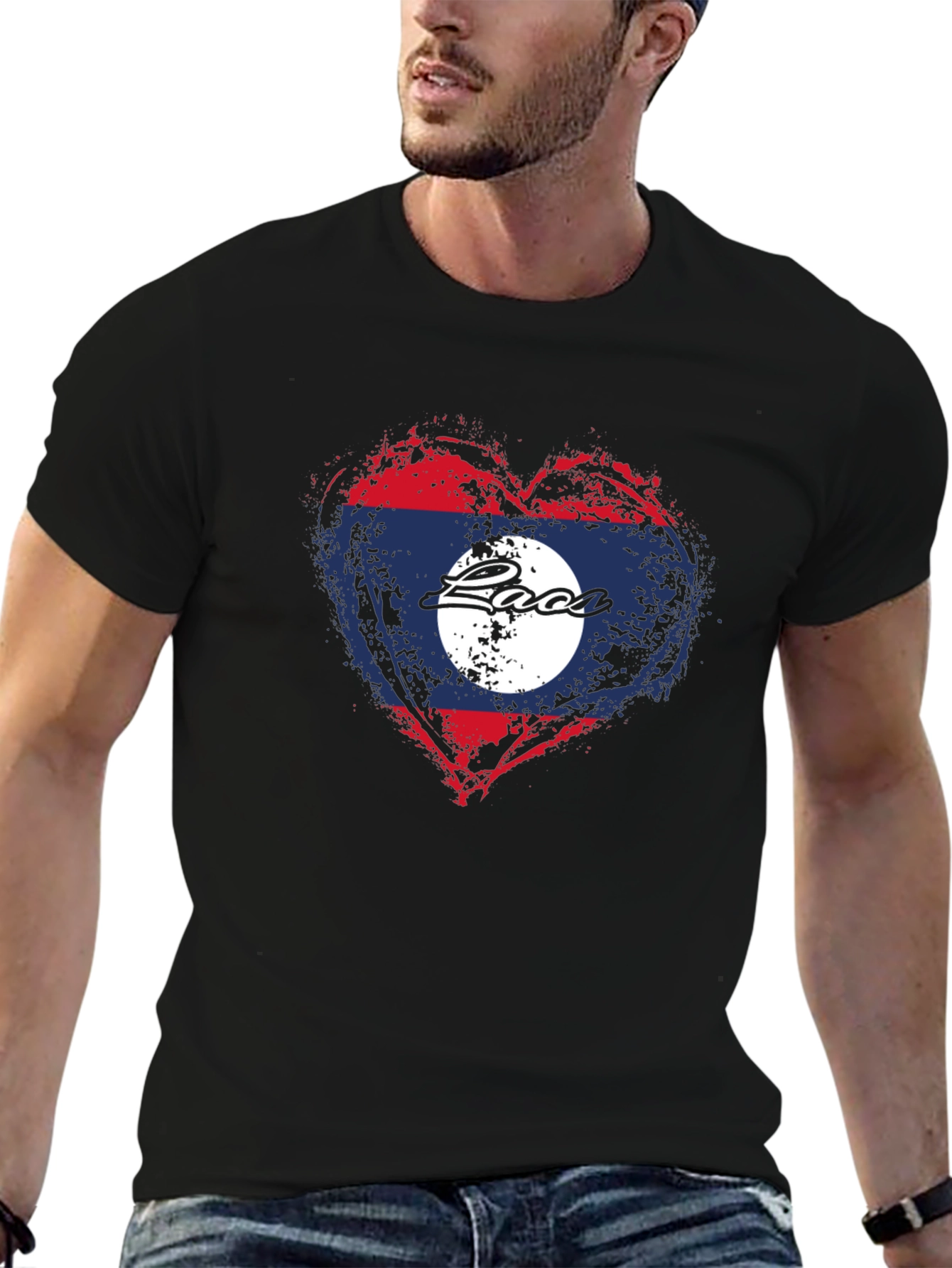 Laos Flag Heart T-Shirt - Graphic Print