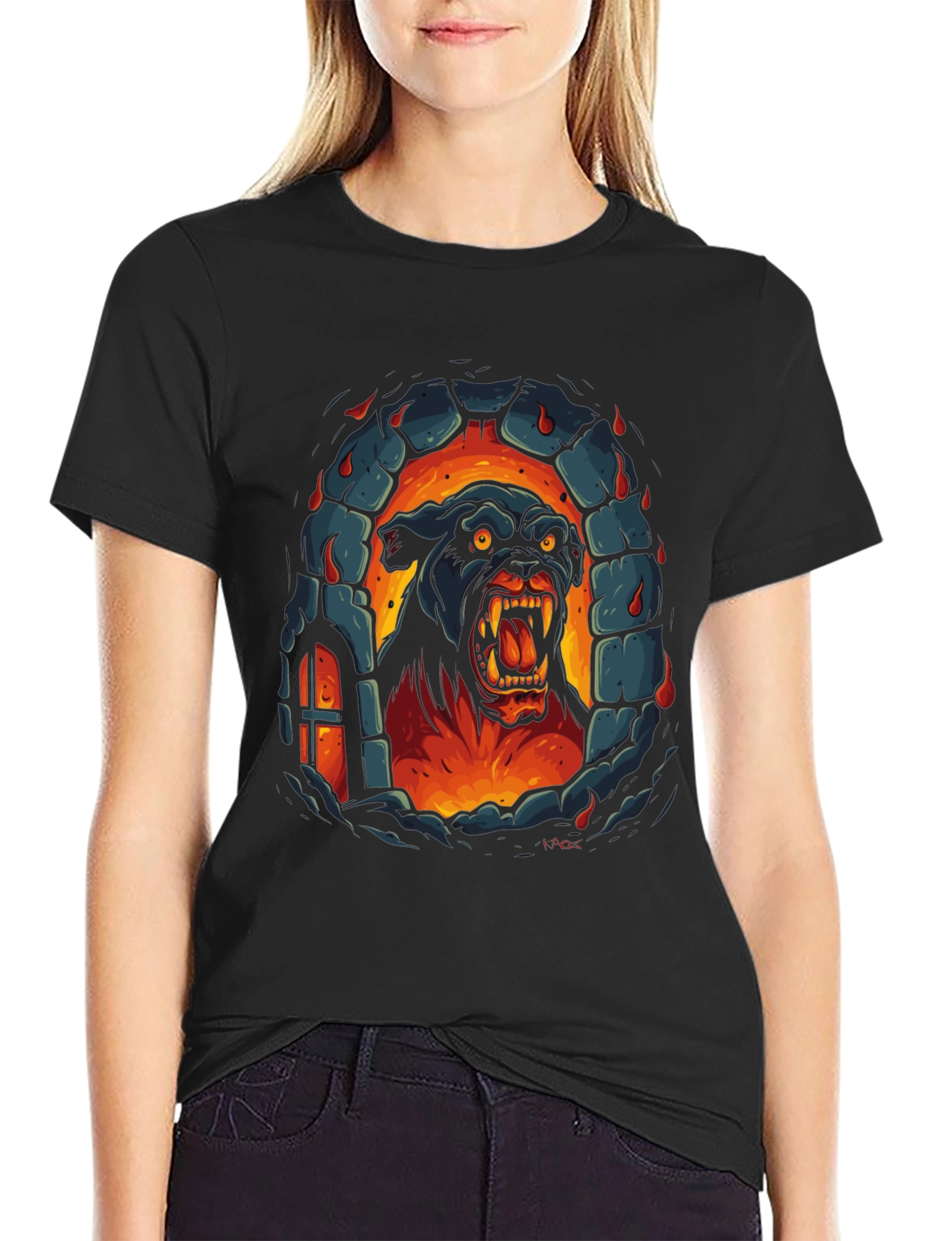 Fiery Feline Graphic Tee - Black T-Shirt