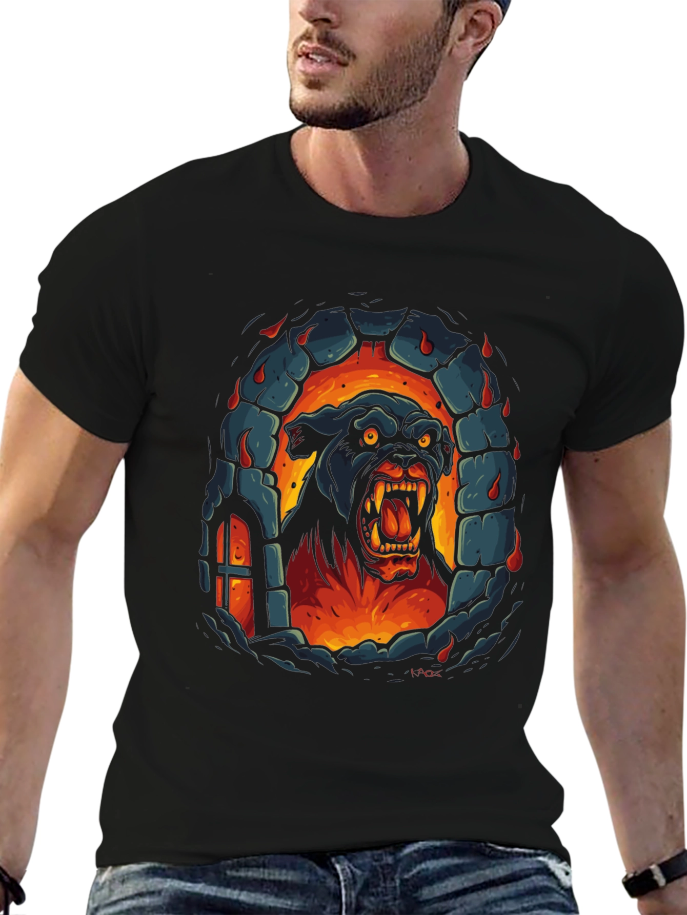 Fiery Feline Graphic Tee - Black T-Shirt
