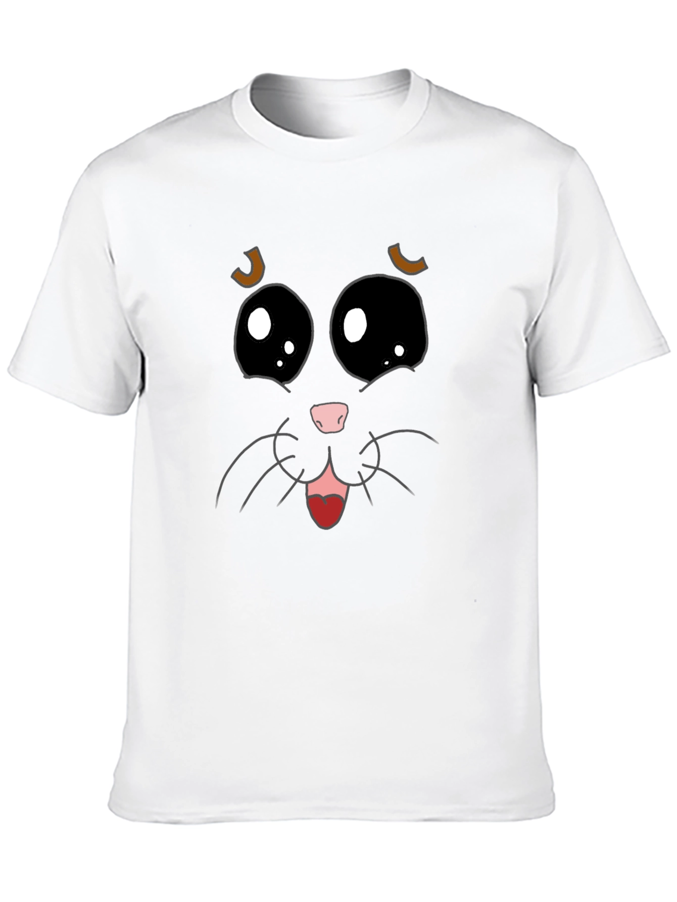 Cute Cat Face Graphic Tee - Black Cotton T-Shirt