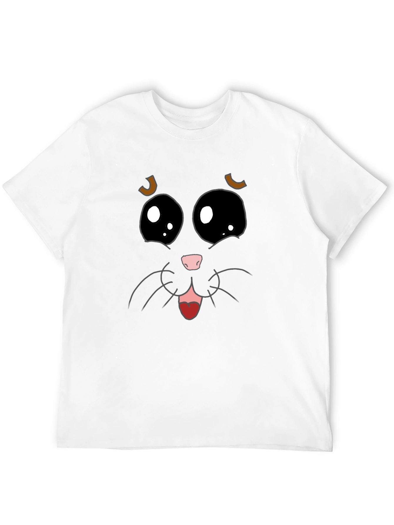 Cute Cat Face Graphic Tee - Black Cotton T-Shirt