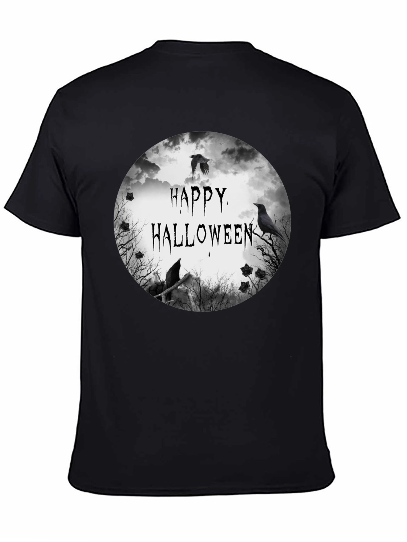 Happy Halloween Raven Graphic Black T-Shirt