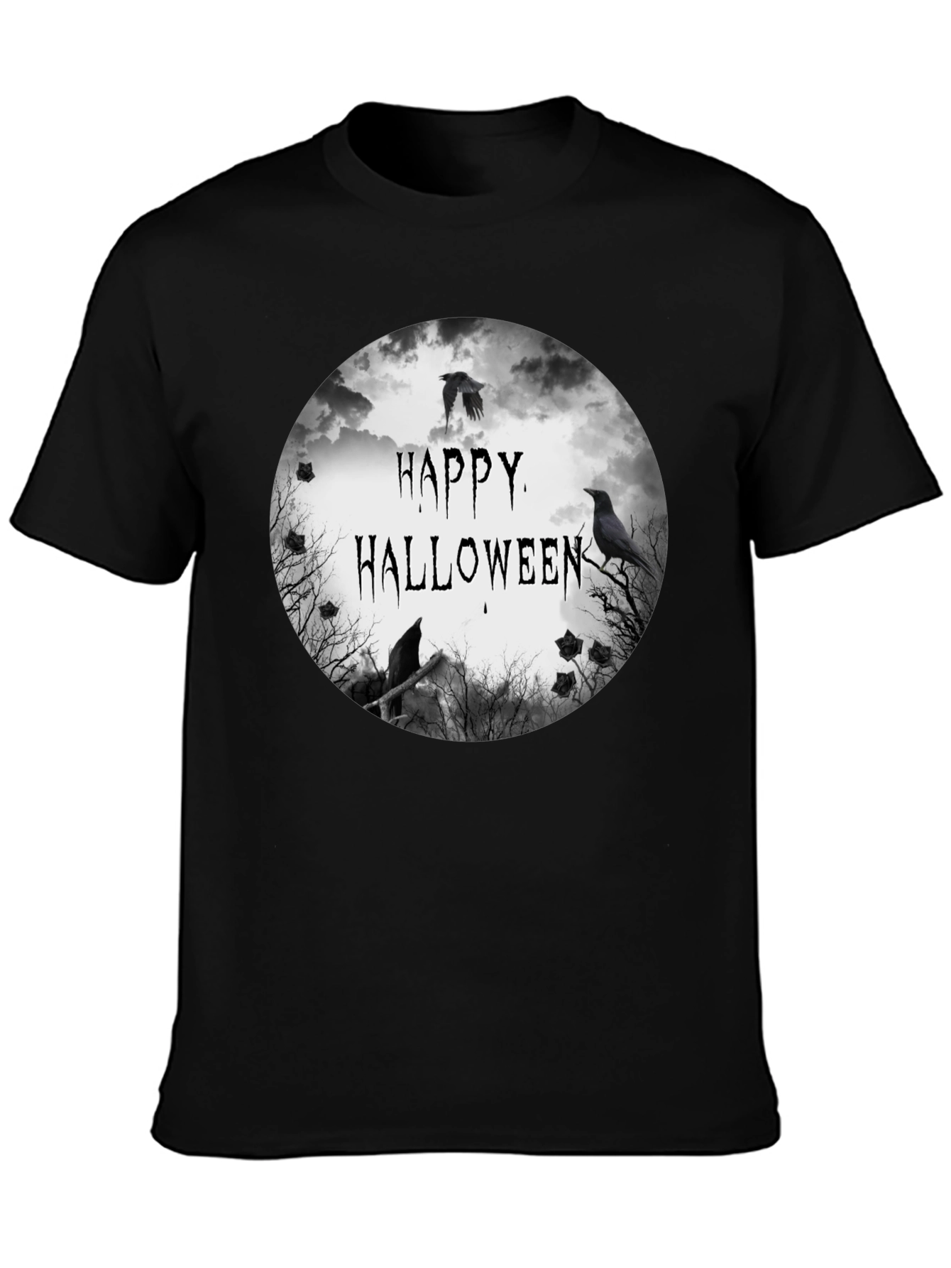 Happy Halloween Raven Graphic Black T-Shirt