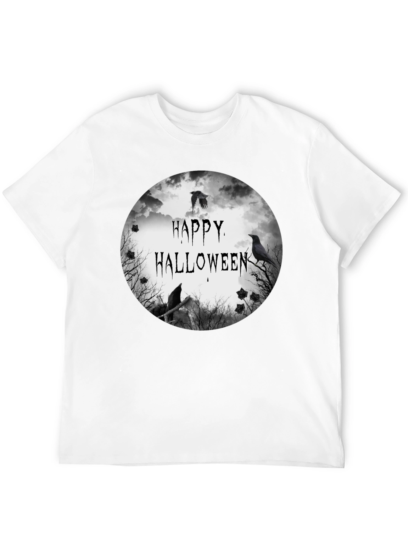 Happy Halloween Raven Graphic Black T-Shirt