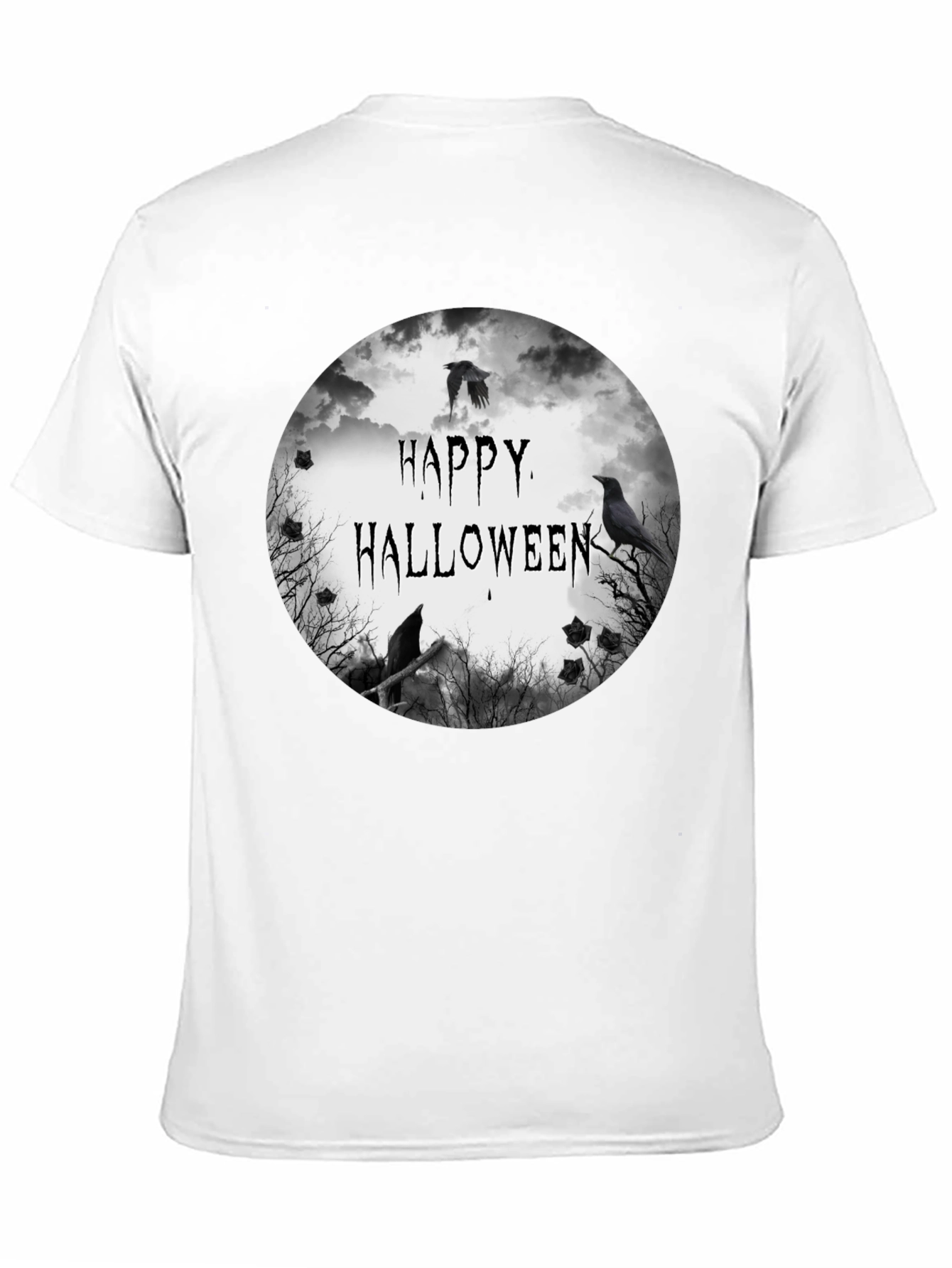 Happy Halloween Raven Graphic Black T-Shirt