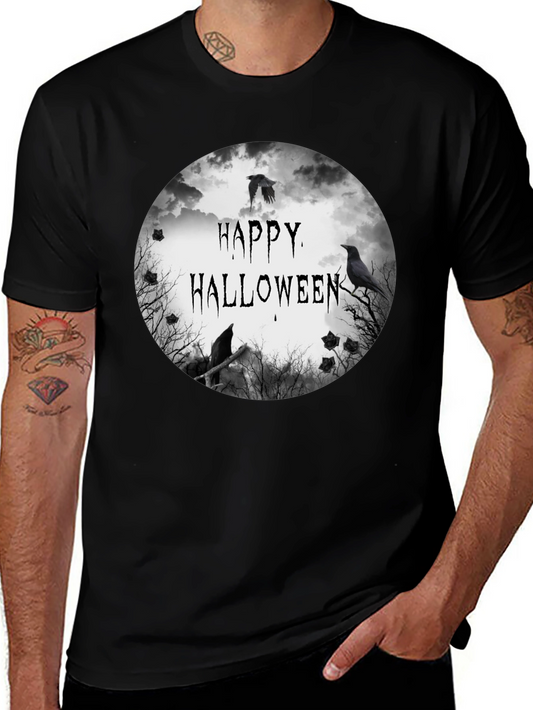 Happy Halloween Raven Graphic Black T-Shirt