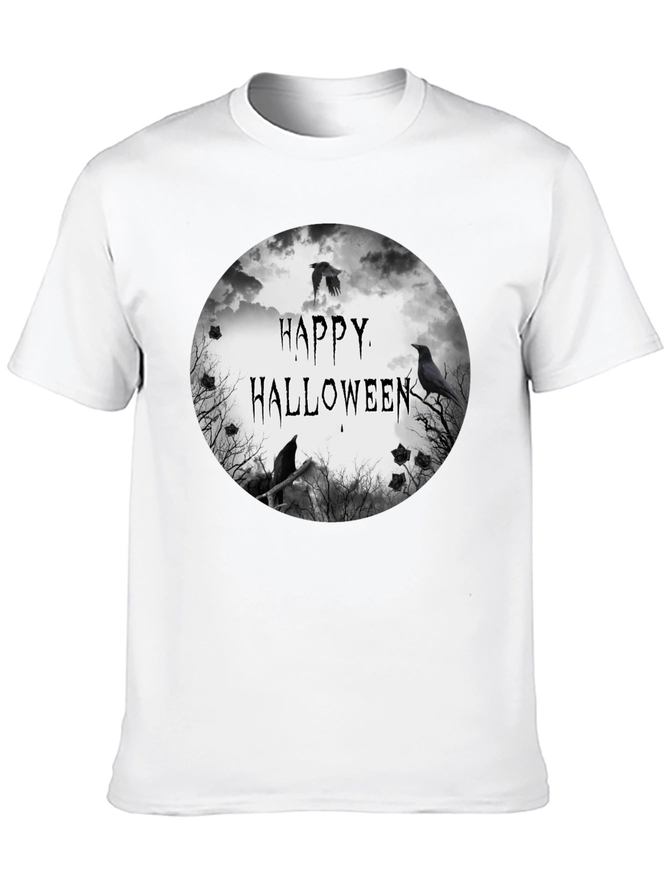 Happy Halloween Raven Graphic Black T-Shirt