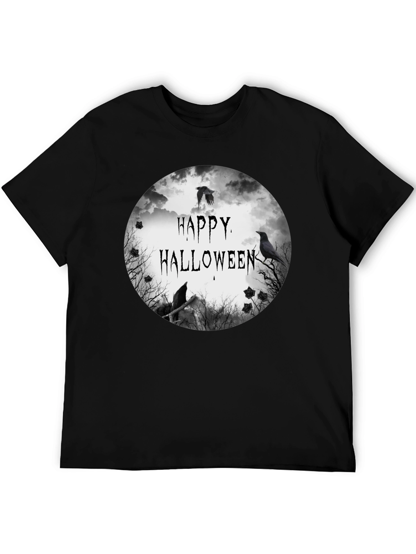 Happy Halloween Raven Graphic Black T-Shirt