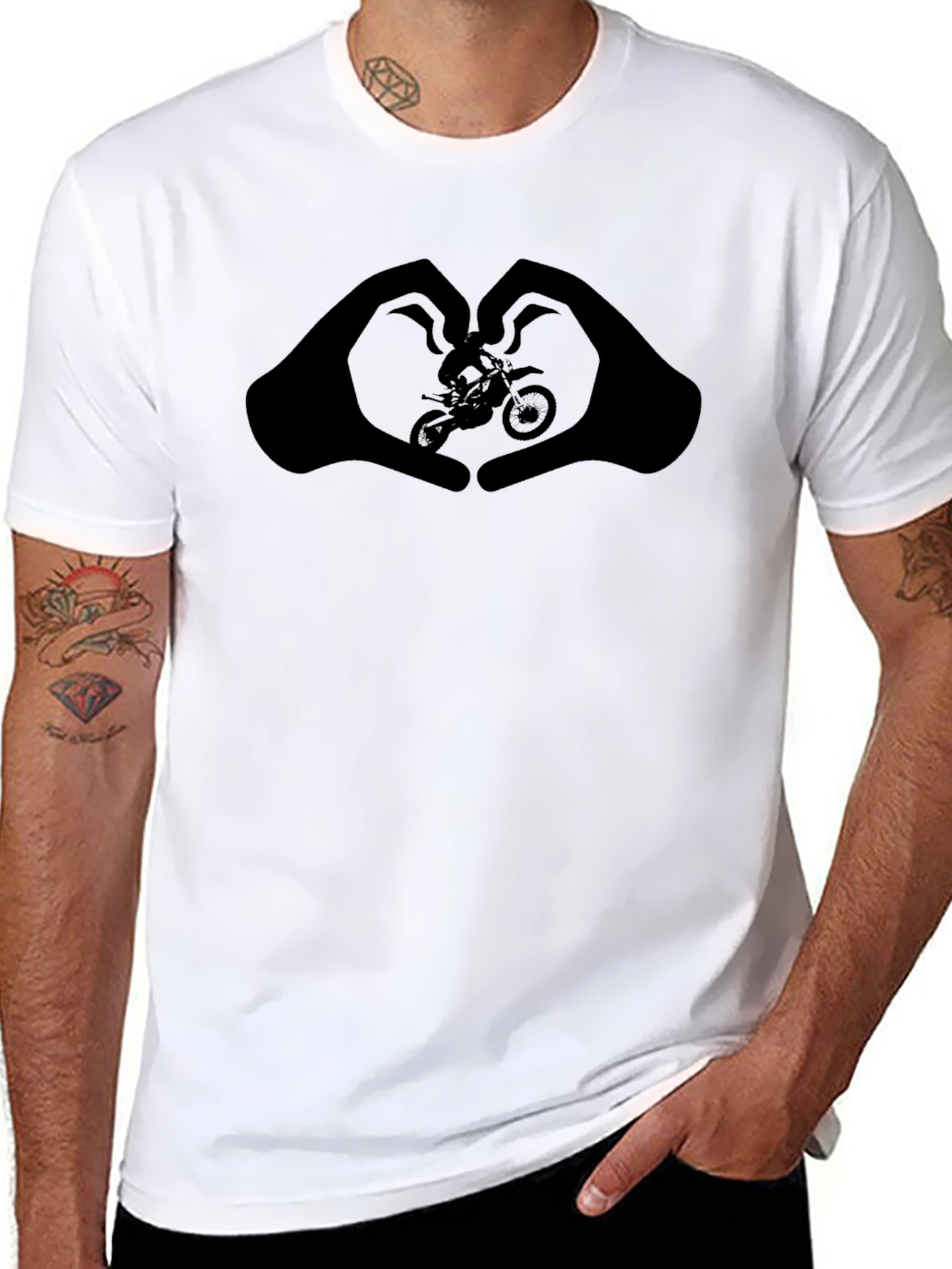 Motorcycle Heart Hands Graphic Tee - Black