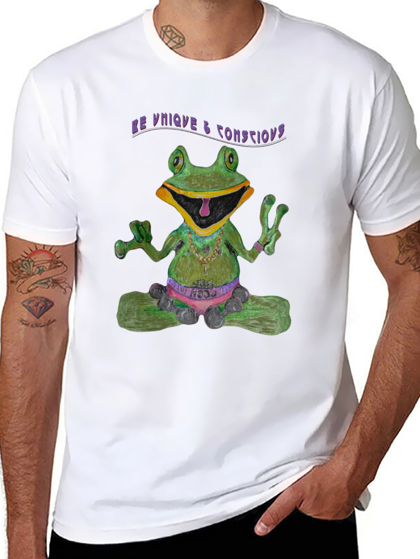 Zen Frog Tee: Be Unique & Conscious Black T-Shirt