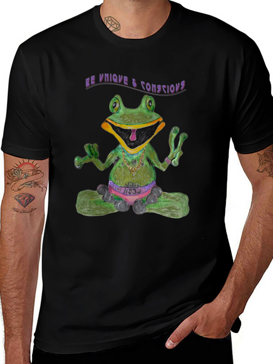 Zen Frog Tee: Be Unique & Conscious Black T-Shirt