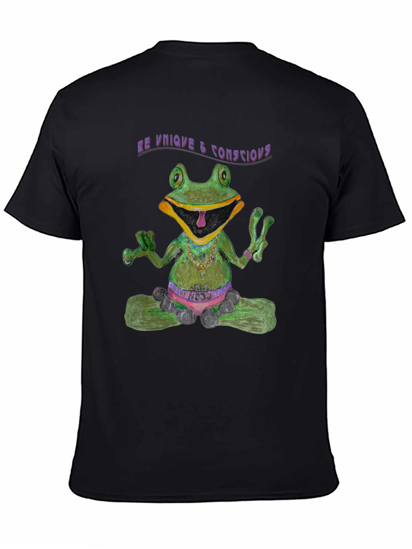 Zen Frog Tee: Be Unique & Conscious Black T-Shirt