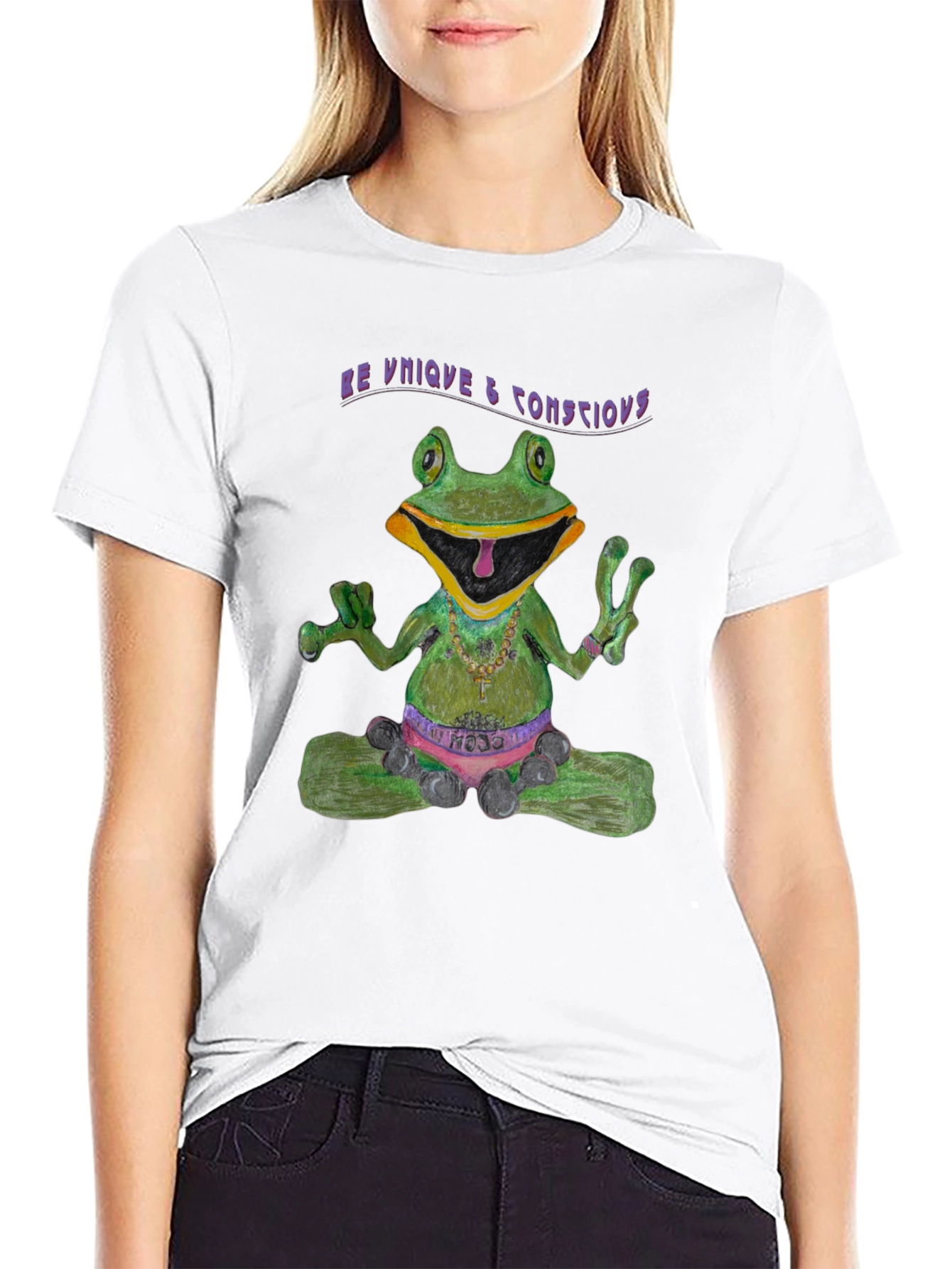 Zen Frog Tee: Be Unique & Conscious Black T-Shirt