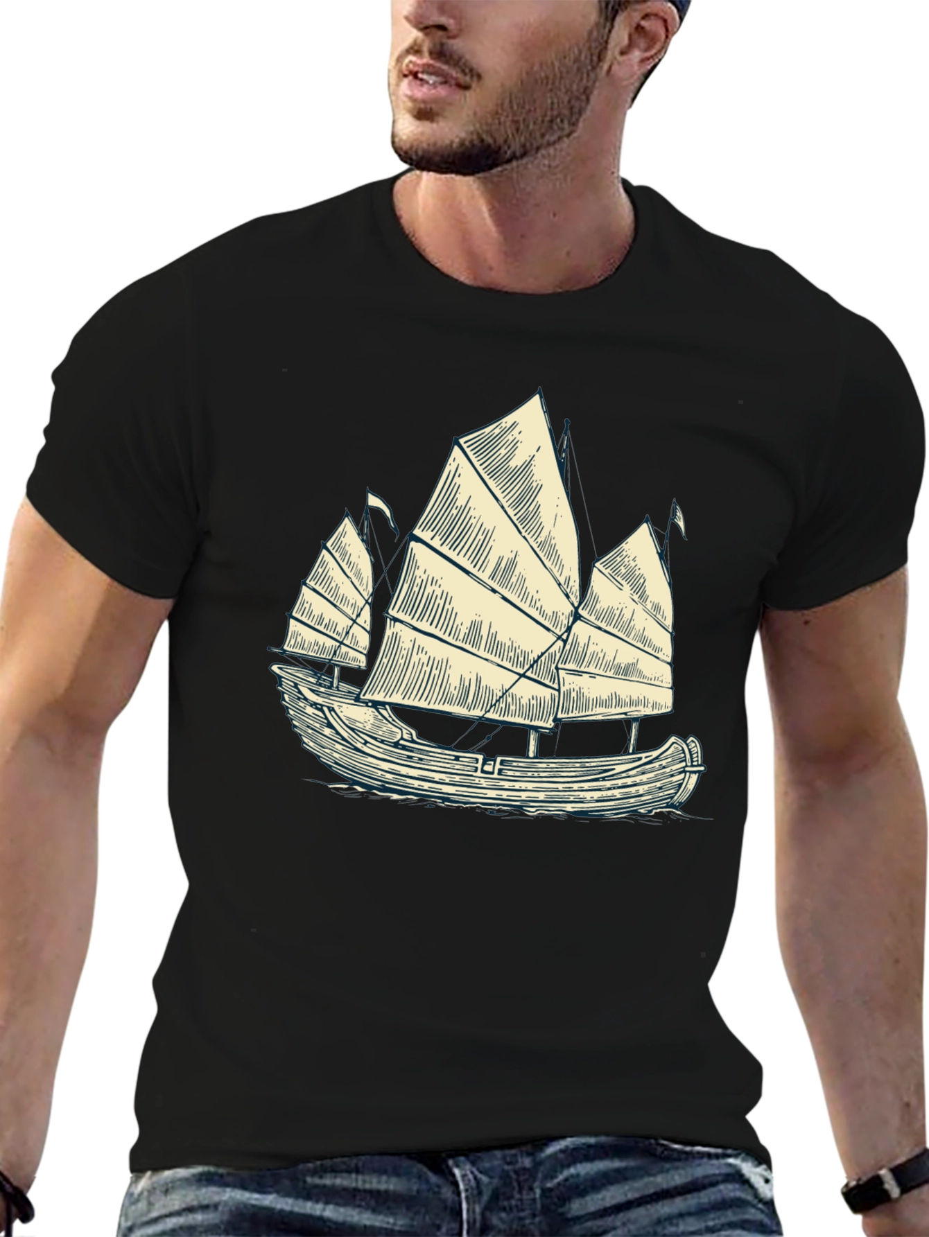 Junk Boat Graphic Tee - Black Cotton Blend