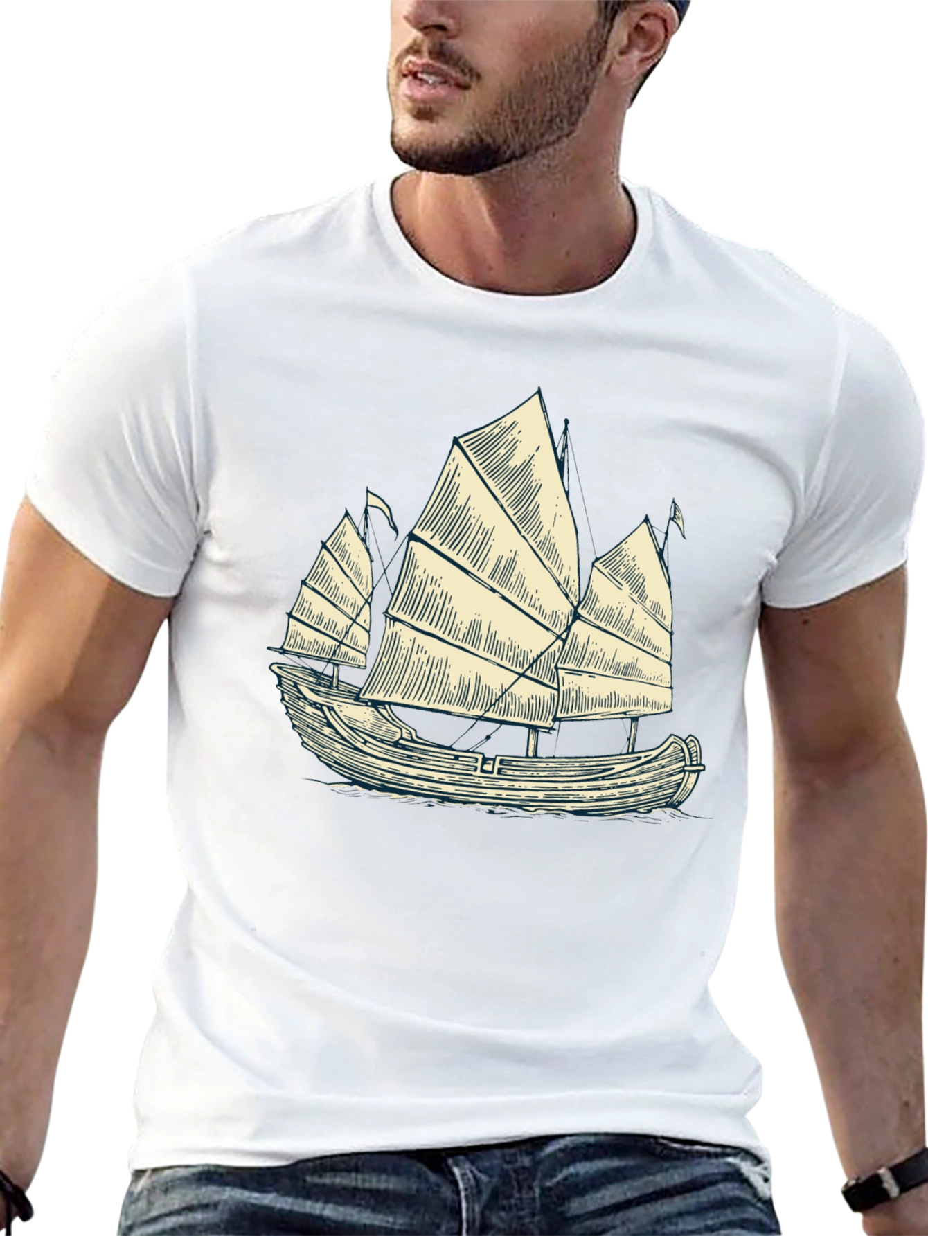 Junk Boat Graphic Tee - Black Cotton Blend