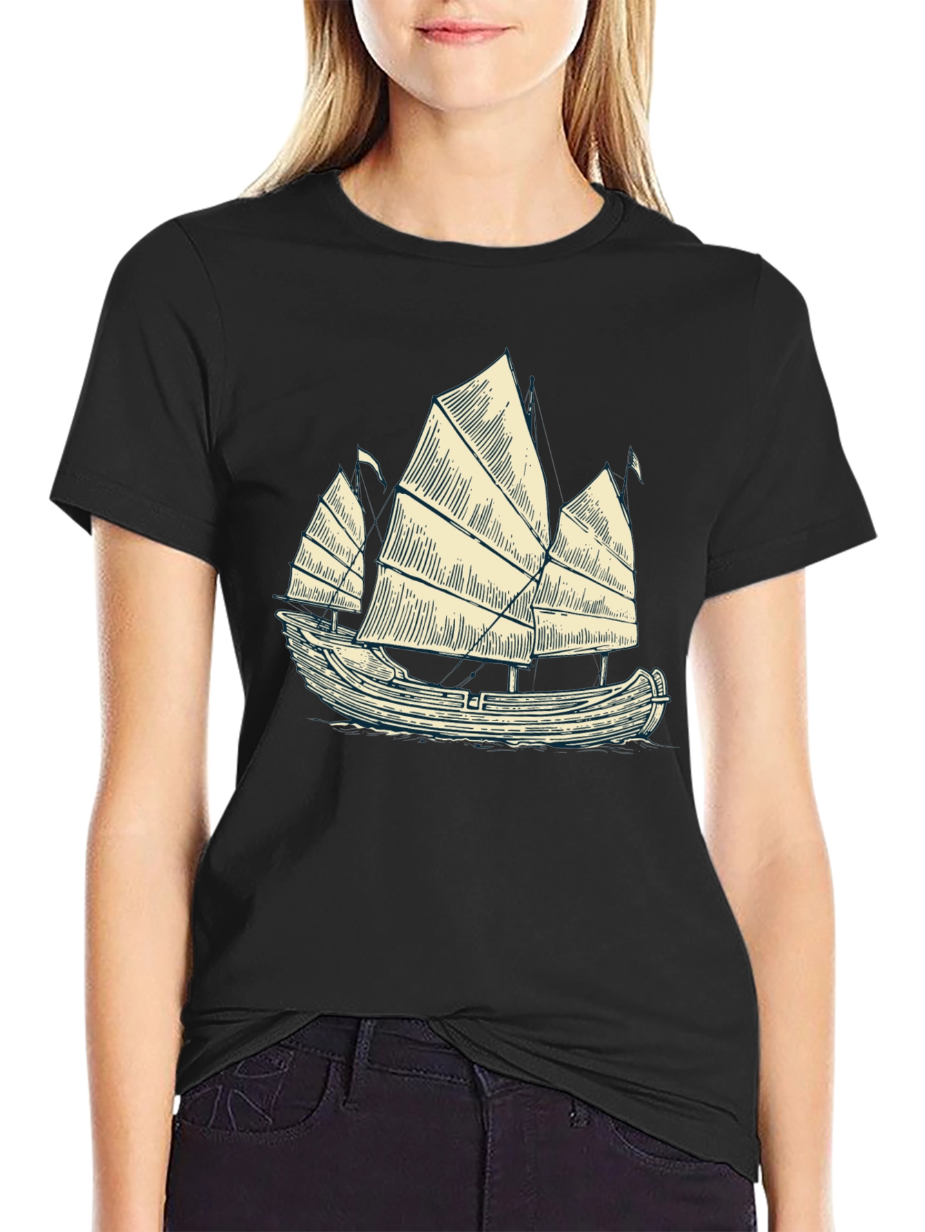 Junk Boat Graphic Tee - Black Cotton Blend