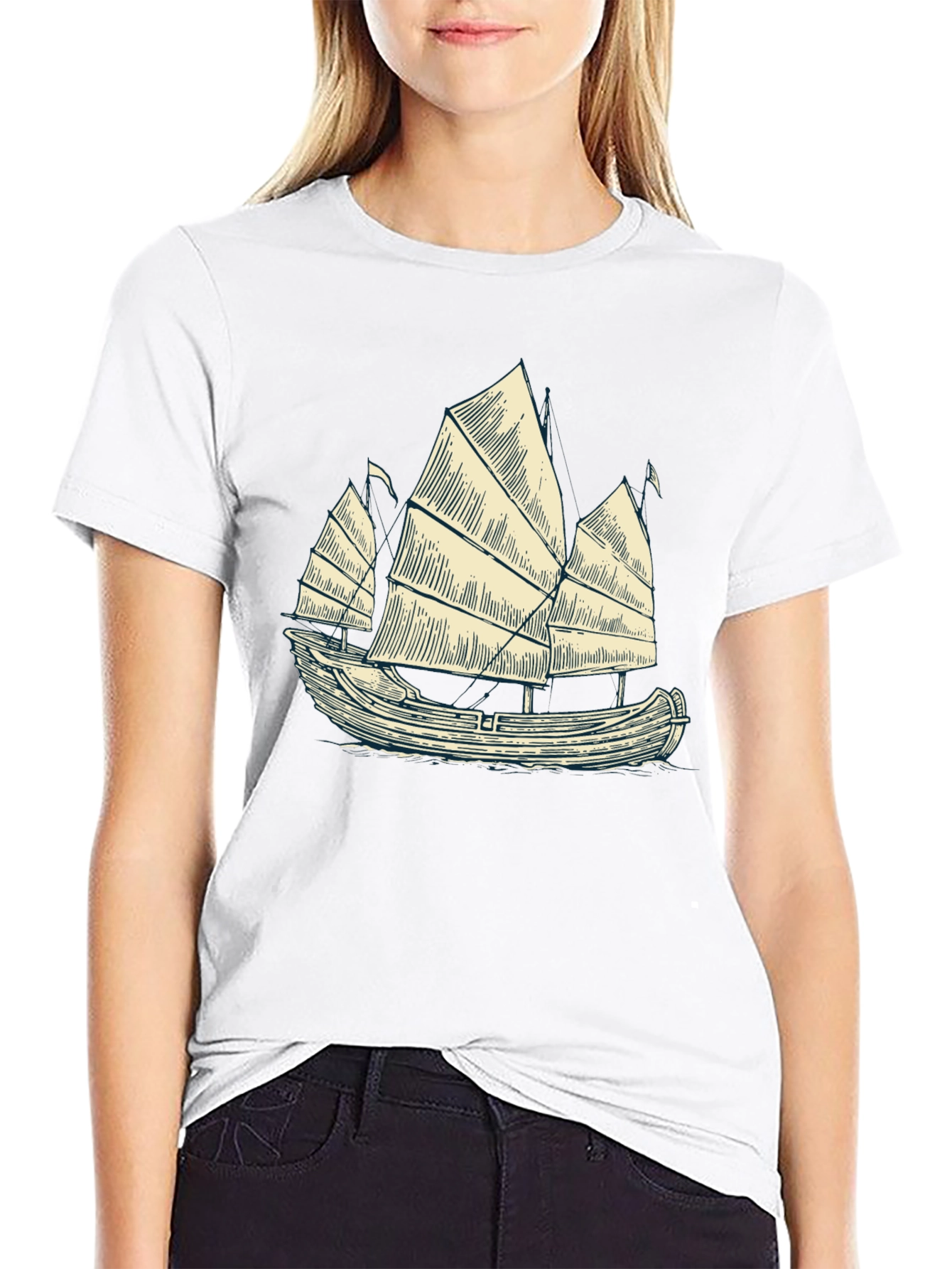 Junk Boat Graphic Tee - Black Cotton Blend