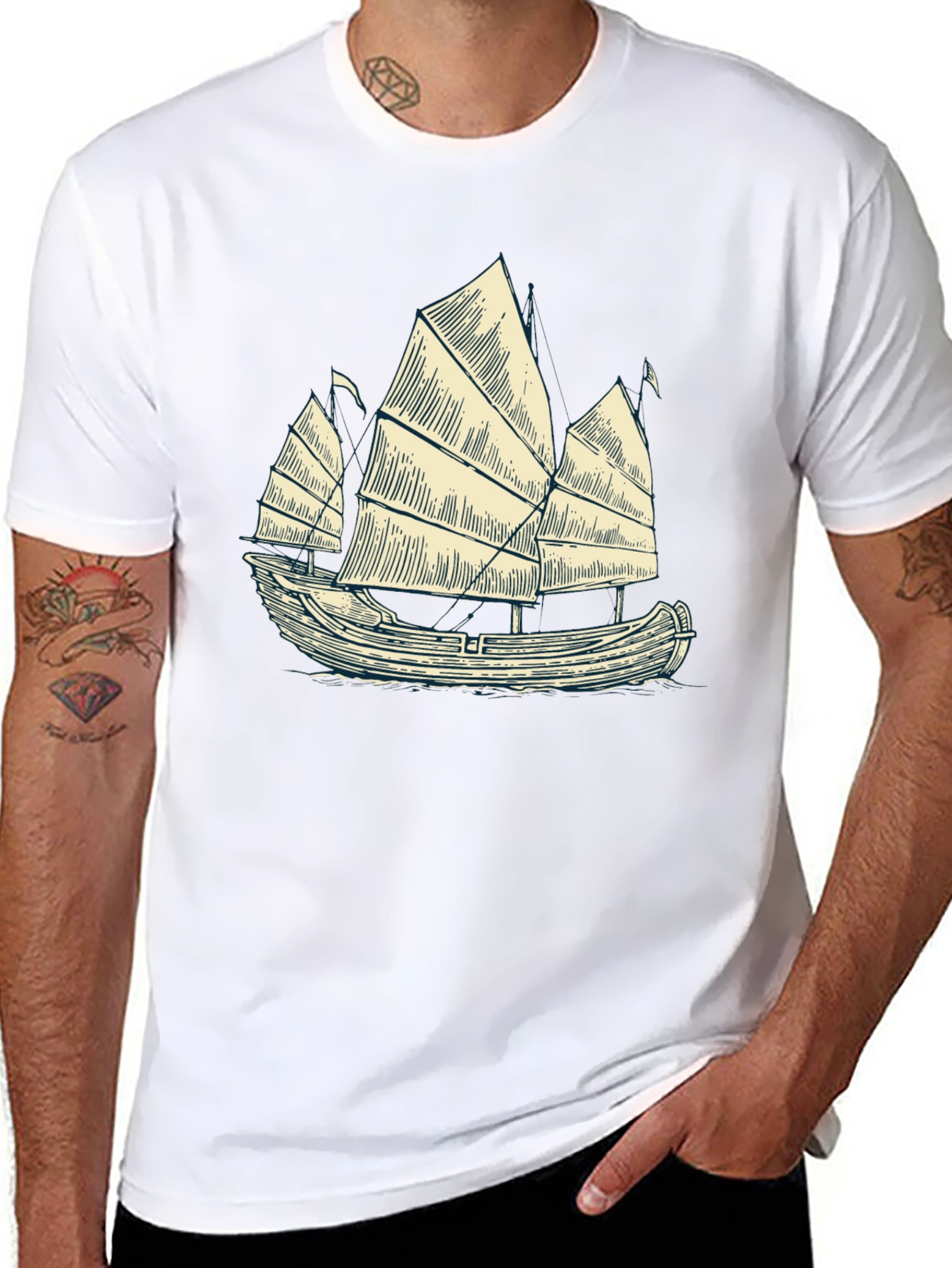 Junk Boat Graphic Tee - Black Cotton Blend
