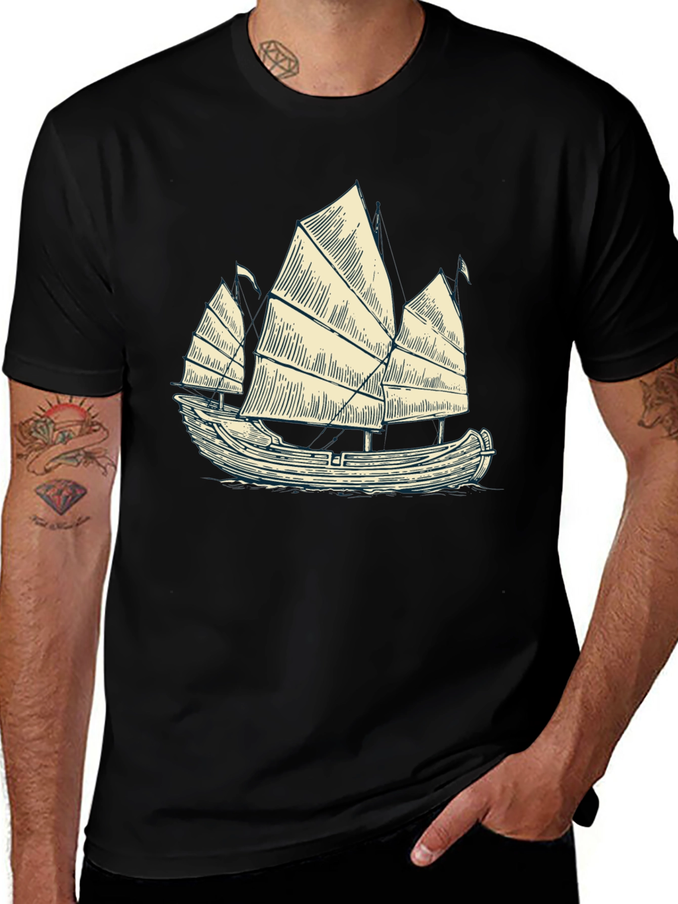 Junk Boat Graphic Tee - Black Cotton Blend