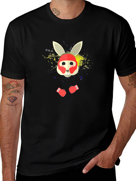 Boxing Rabbit Graphic Tee - Stylish Black T-Shirt