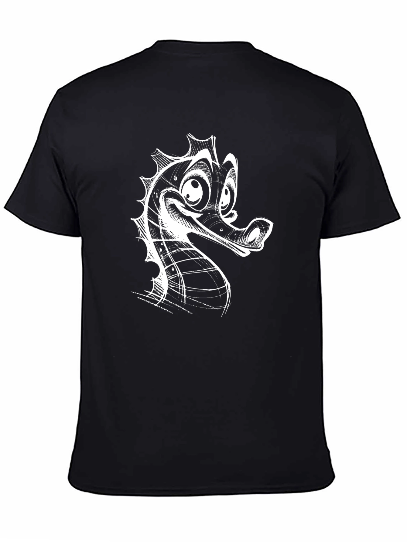 Black Graphic Tee - Seahorse Sketch