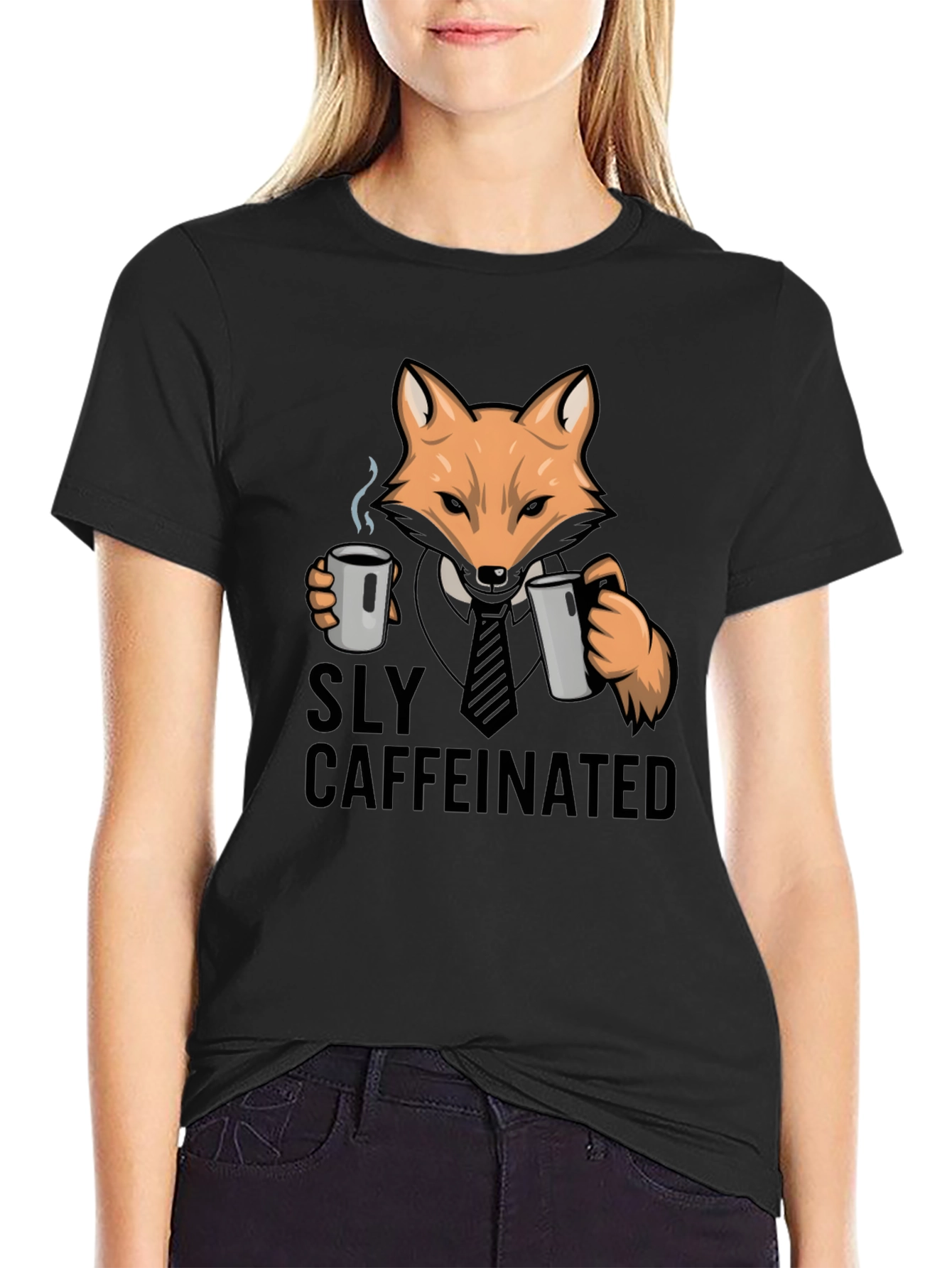 Sly Caffeinated Fox Black T-Shirt