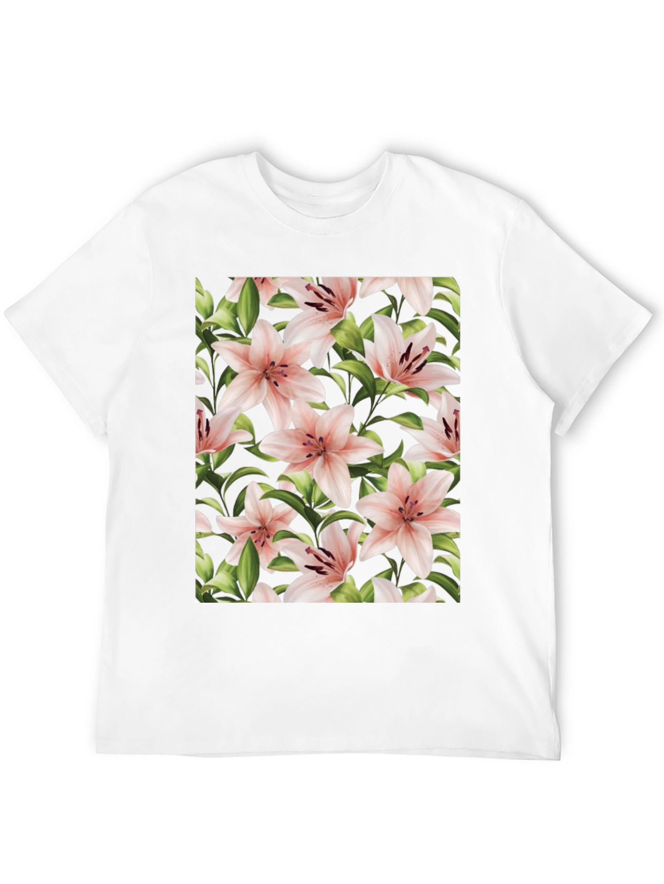 Floral Print T-Shirt - Pink Lily Black Tee