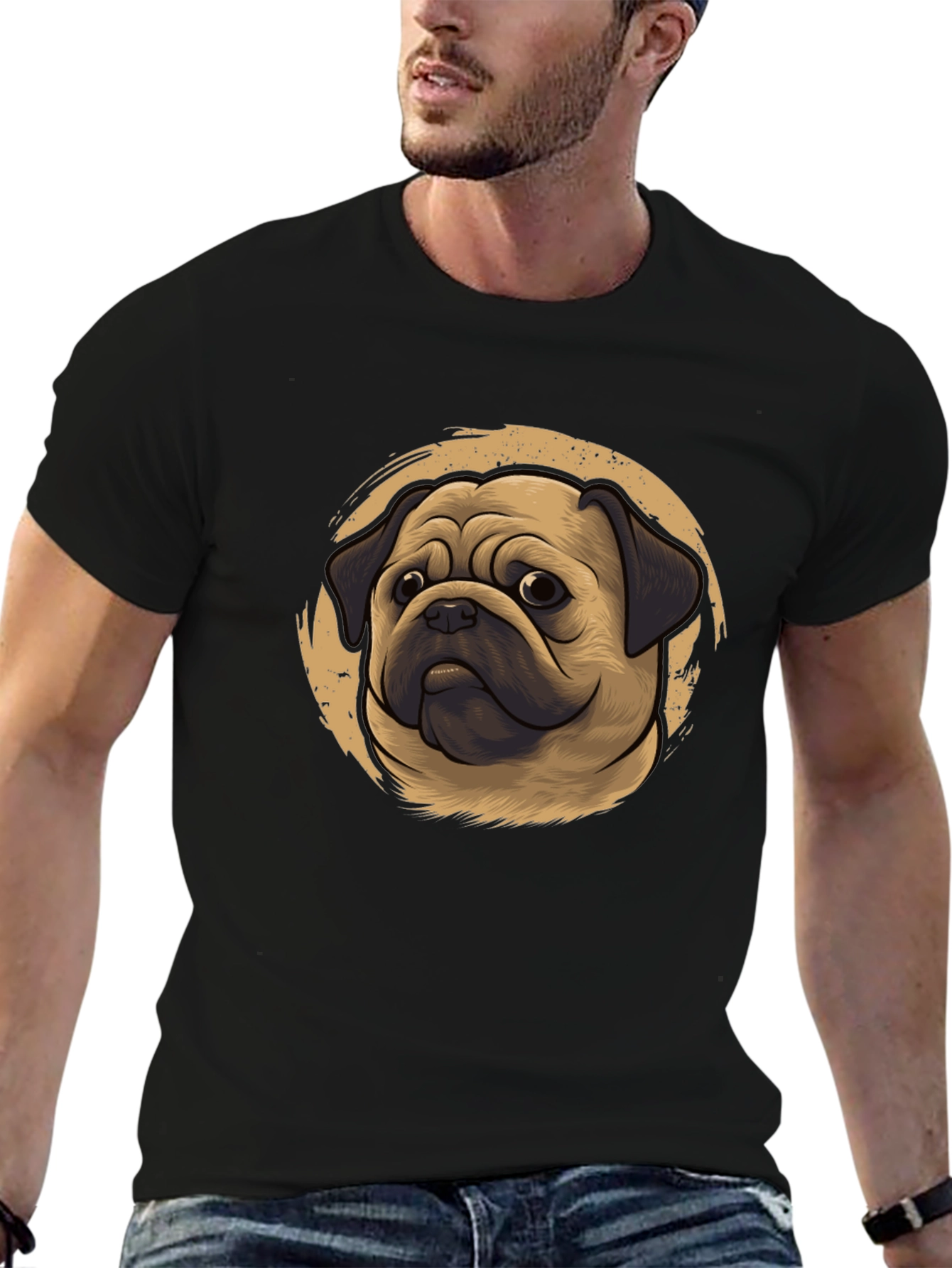 Pug Portrait Graphic Tee - Black