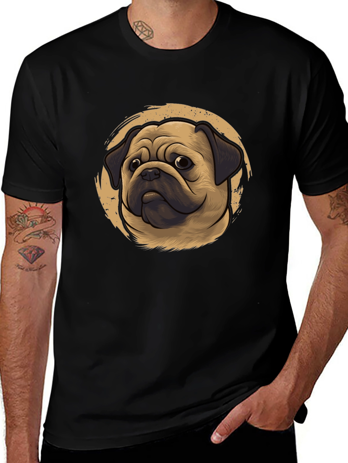Pug Portrait Graphic Tee - Black