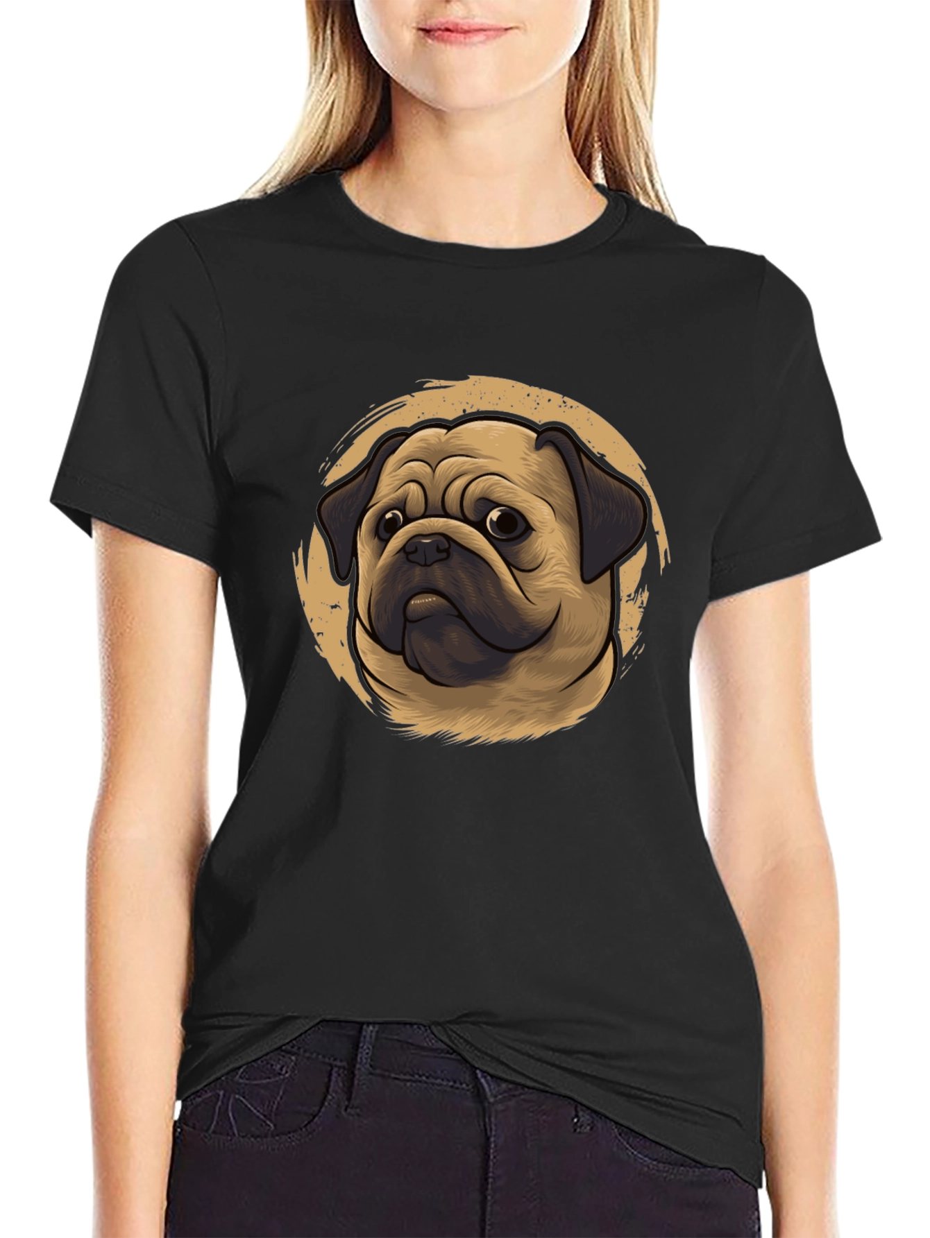 Pug Portrait Graphic Tee - Black