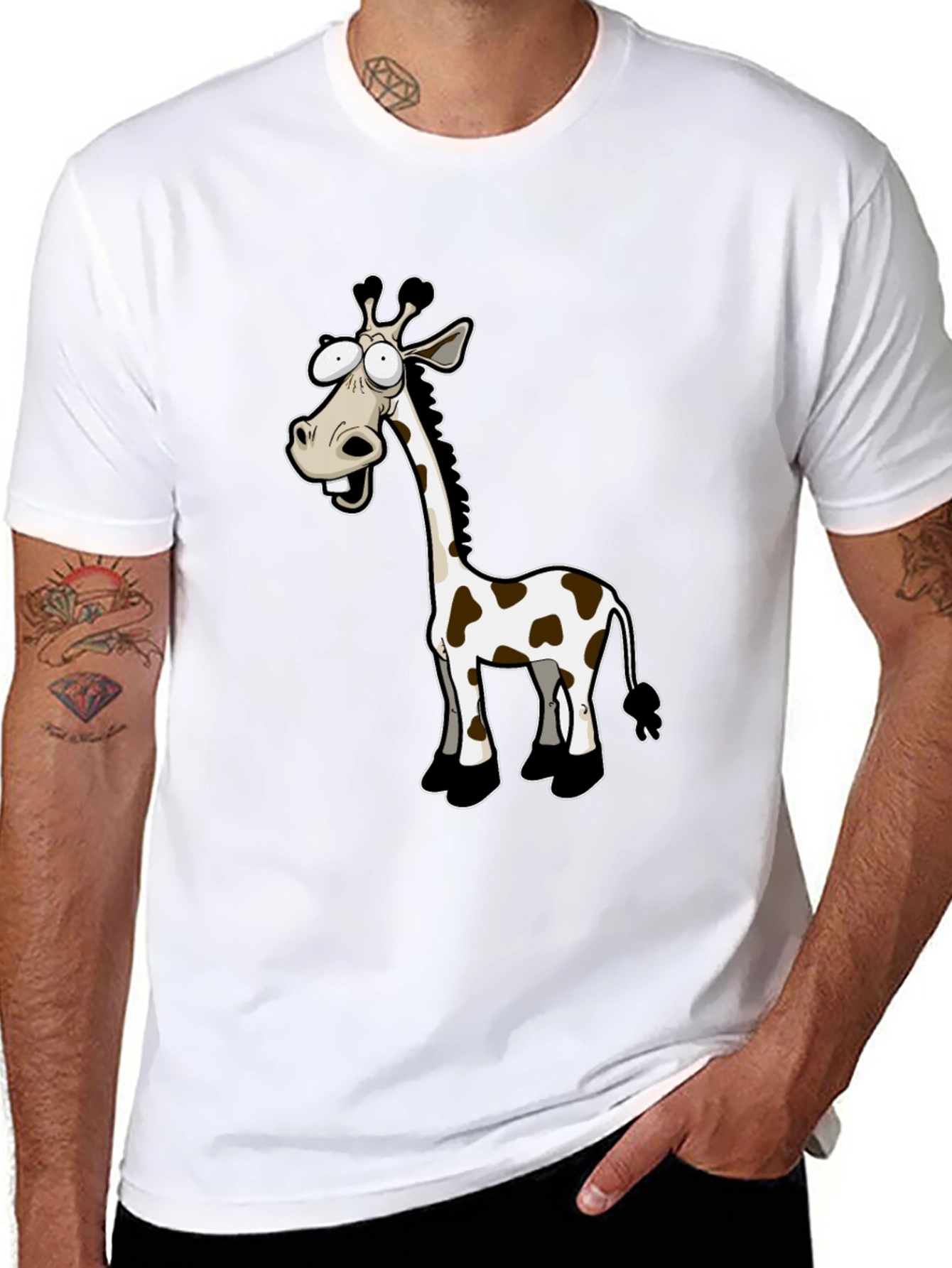 Funny Giraffe Cartoon Black T-Shirt