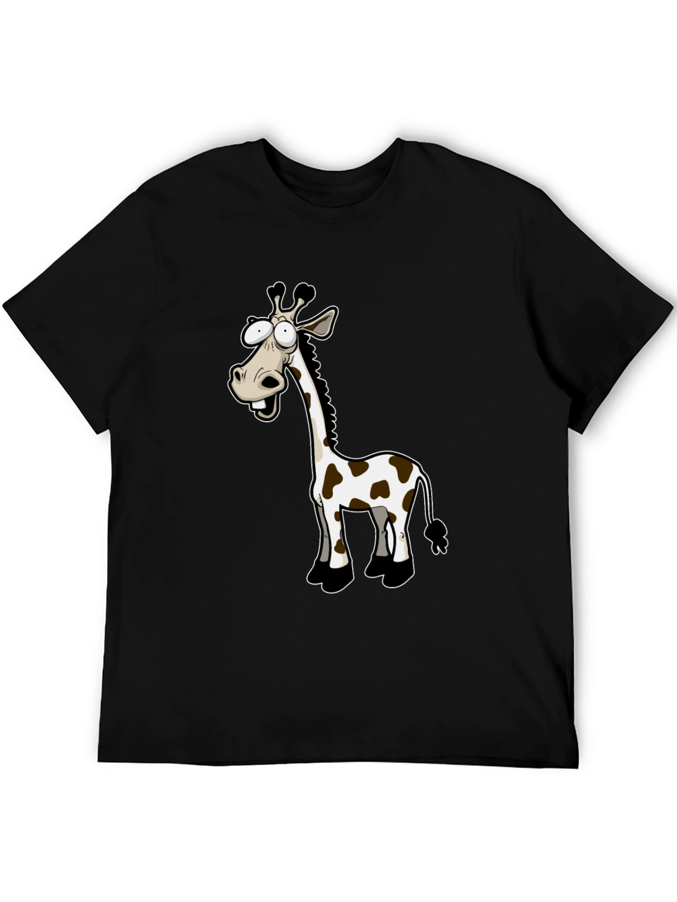 Funny Giraffe Cartoon Black T-Shirt