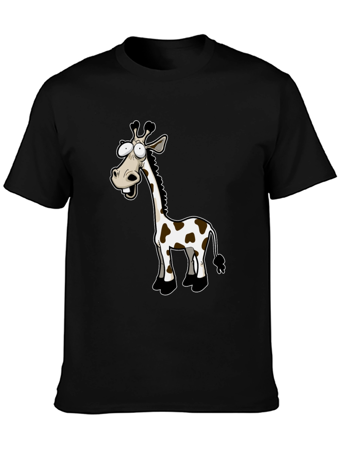 Funny Giraffe Cartoon Black T-Shirt