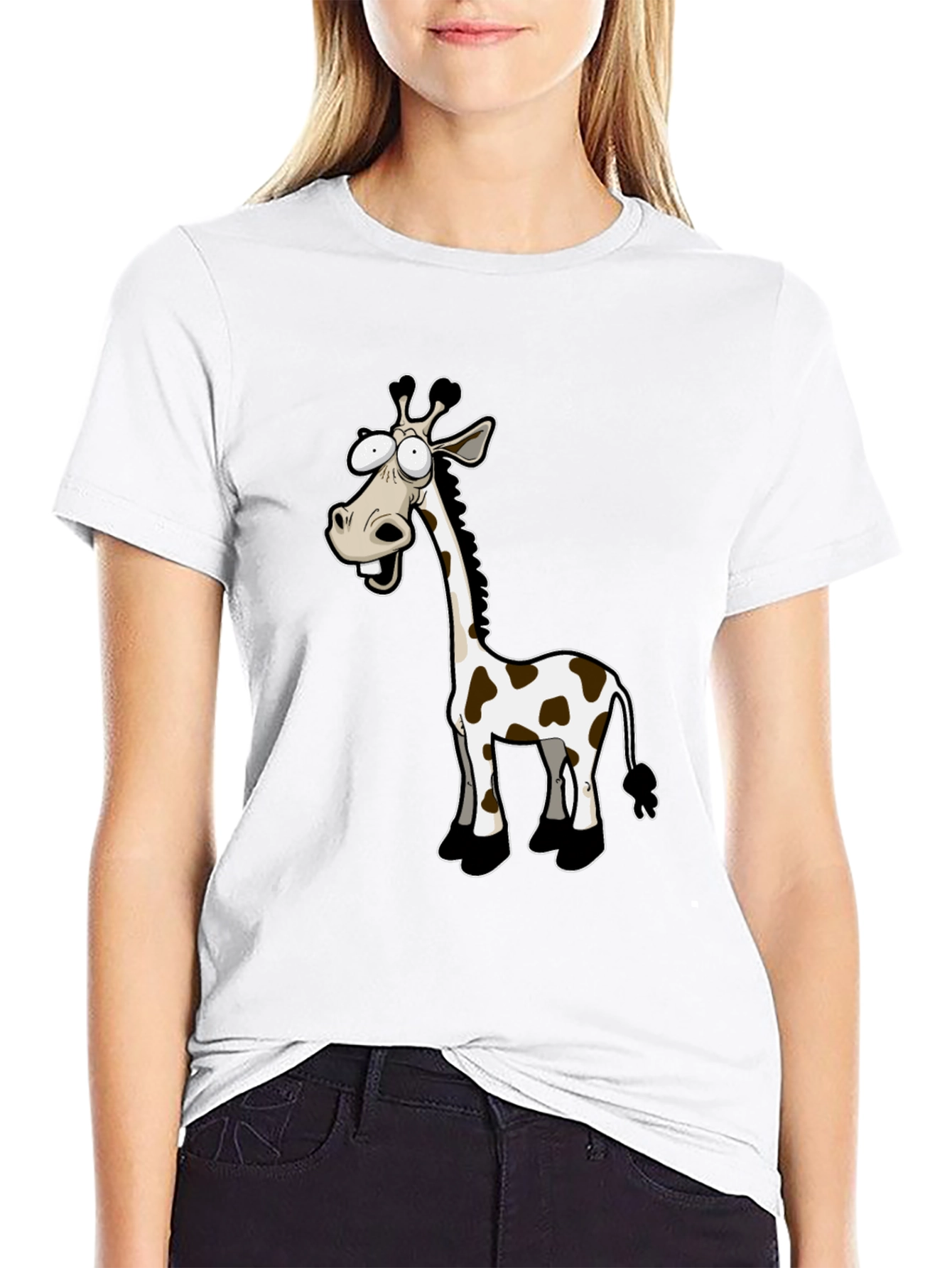 Funny Giraffe Cartoon Black T-Shirt