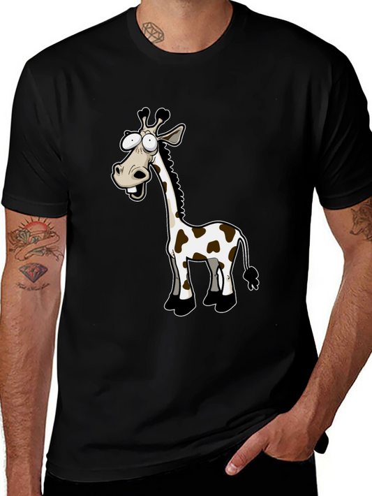 Funny Giraffe Cartoon Black T-Shirt