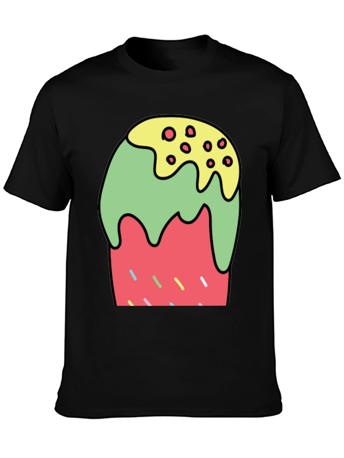 Cartoon Dessert Graphic Tee - Black Cotton Blend