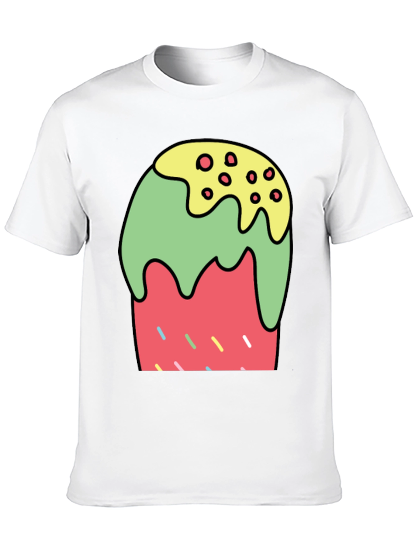 Cartoon Dessert Graphic Tee - Black Cotton Blend
