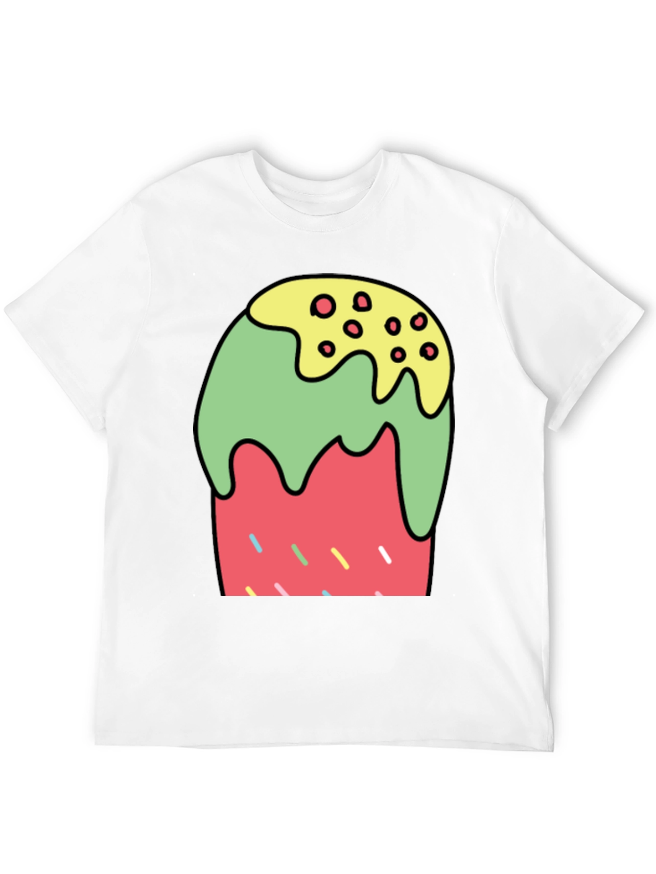 Cartoon Dessert Graphic Tee - Black Cotton Blend