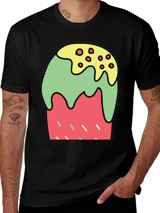 Cartoon Dessert Graphic Tee - Black Cotton Blend
