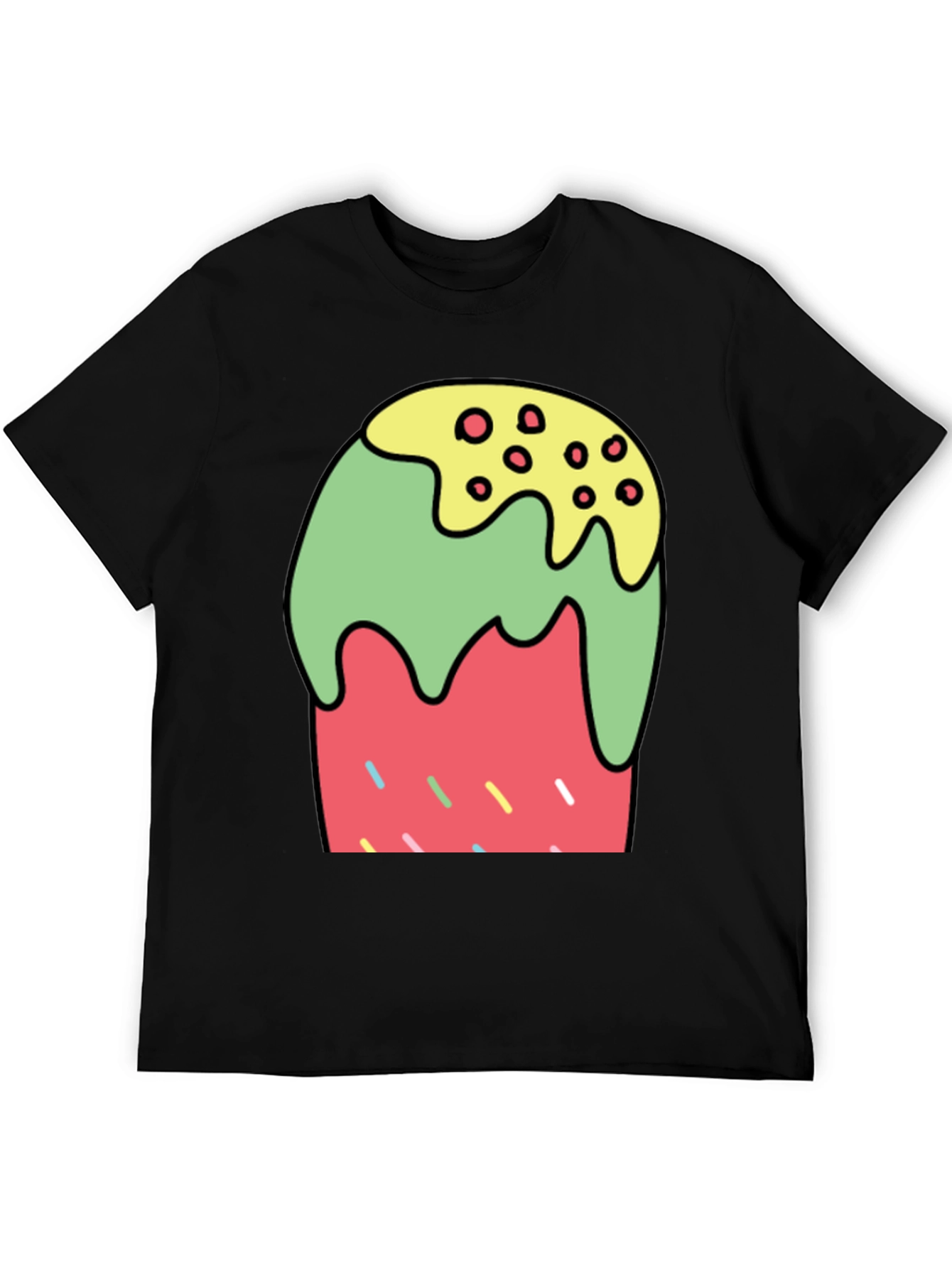 Cartoon Dessert Graphic Tee - Black Cotton Blend