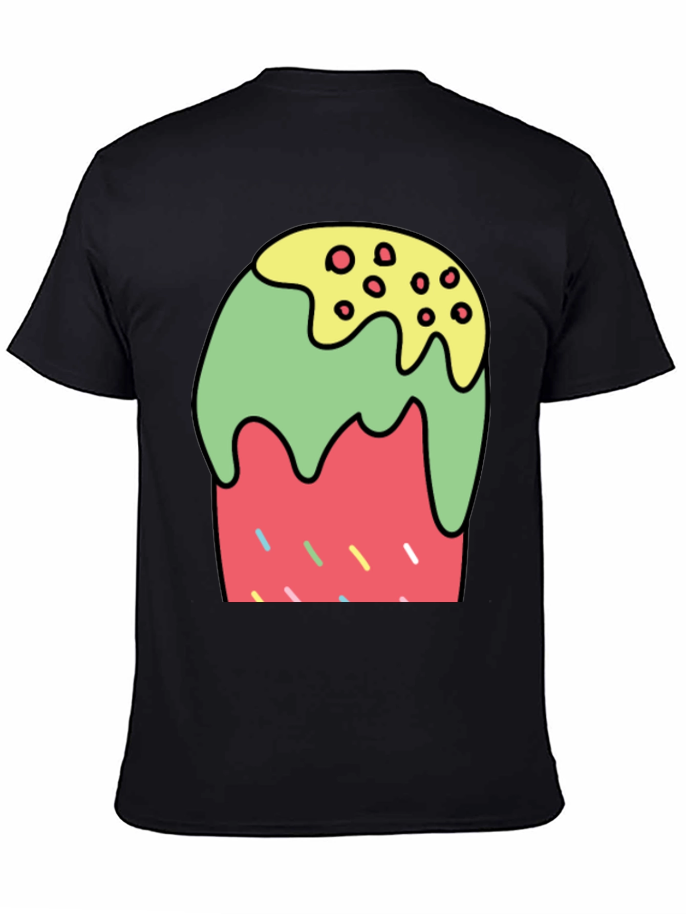 Cartoon Dessert Graphic Tee - Black Cotton Blend