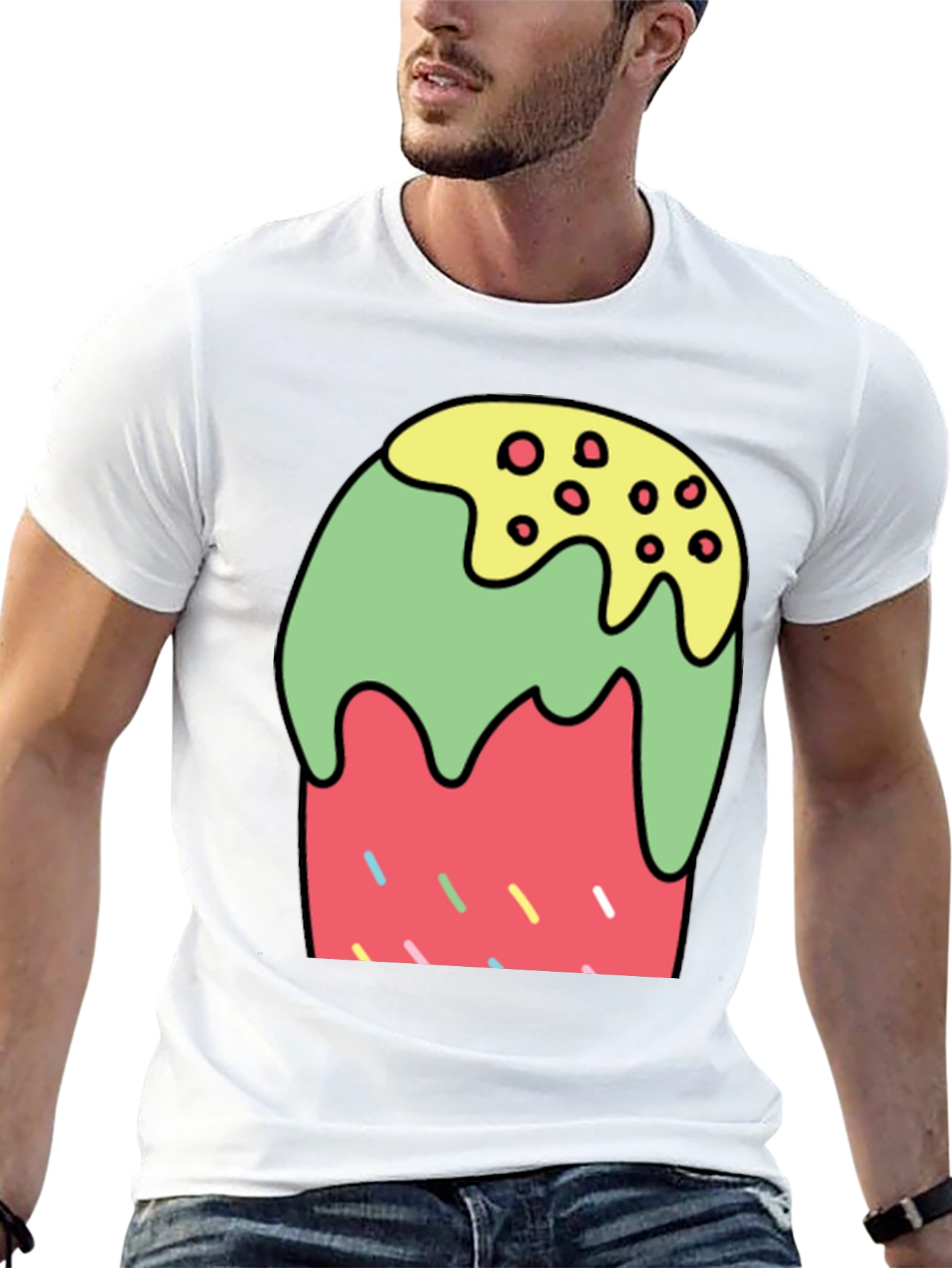 Cartoon Dessert Graphic Tee - Black Cotton Blend