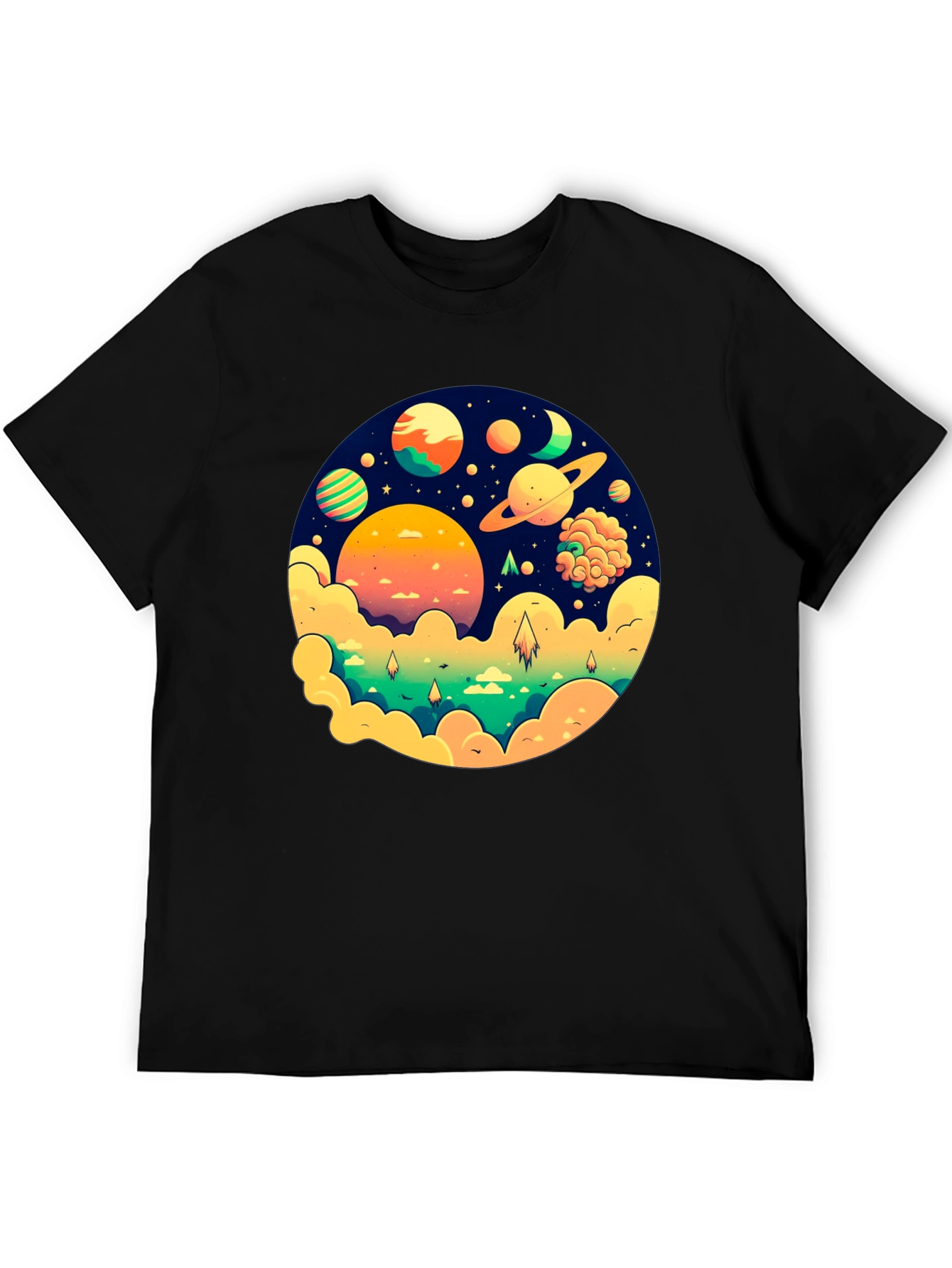Cosmic Dreams Black T-Shirt - Space Planet Design
