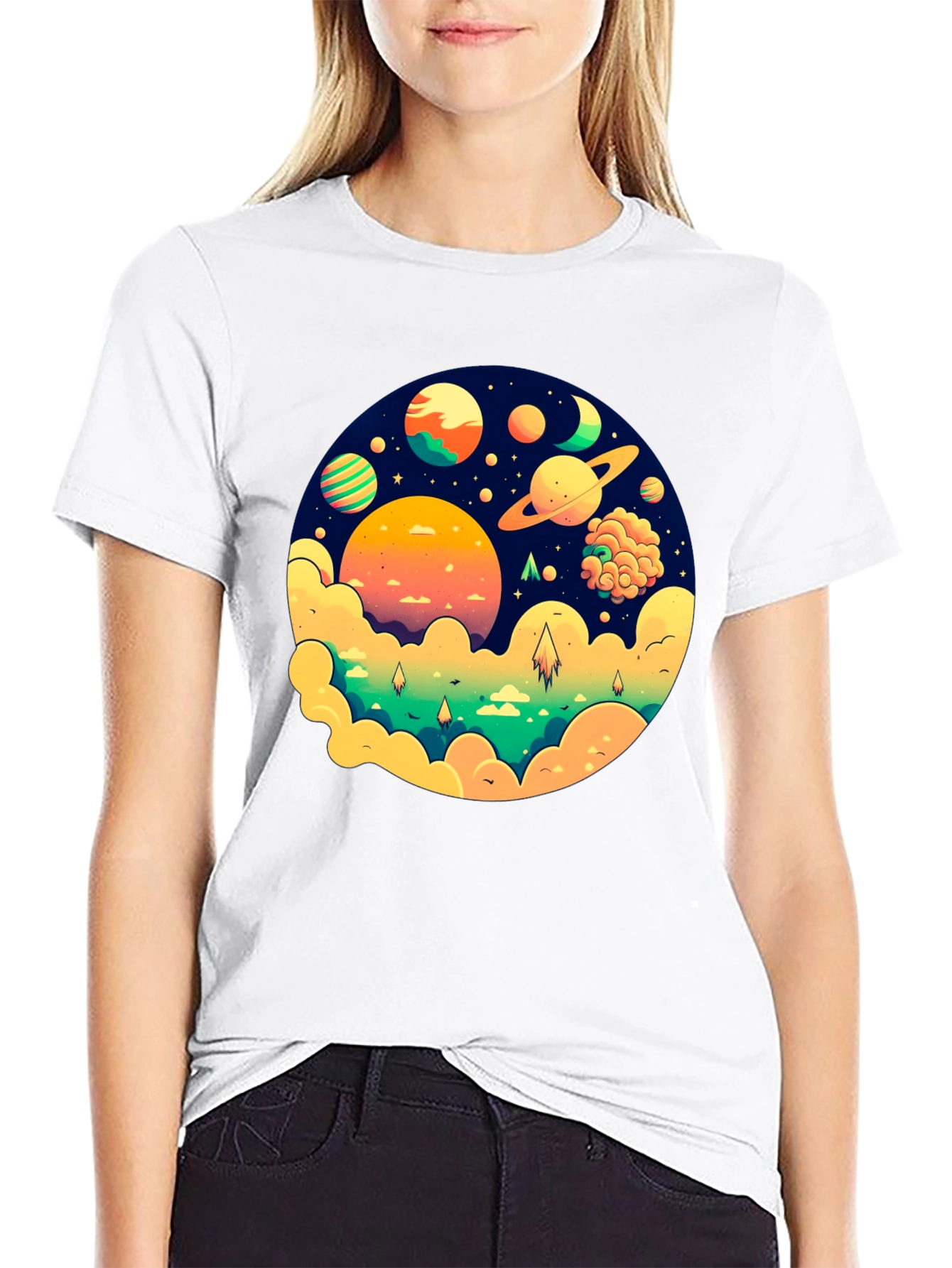 Cosmic Dreams Black T-Shirt - Space Planet Design