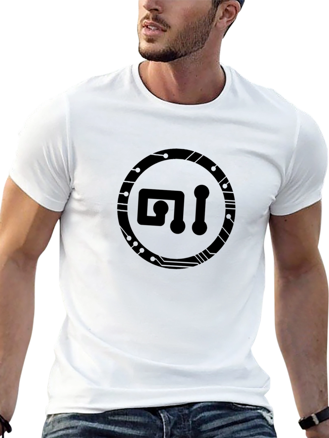 Tech Circle Graphic Tee - Sleek Black Design