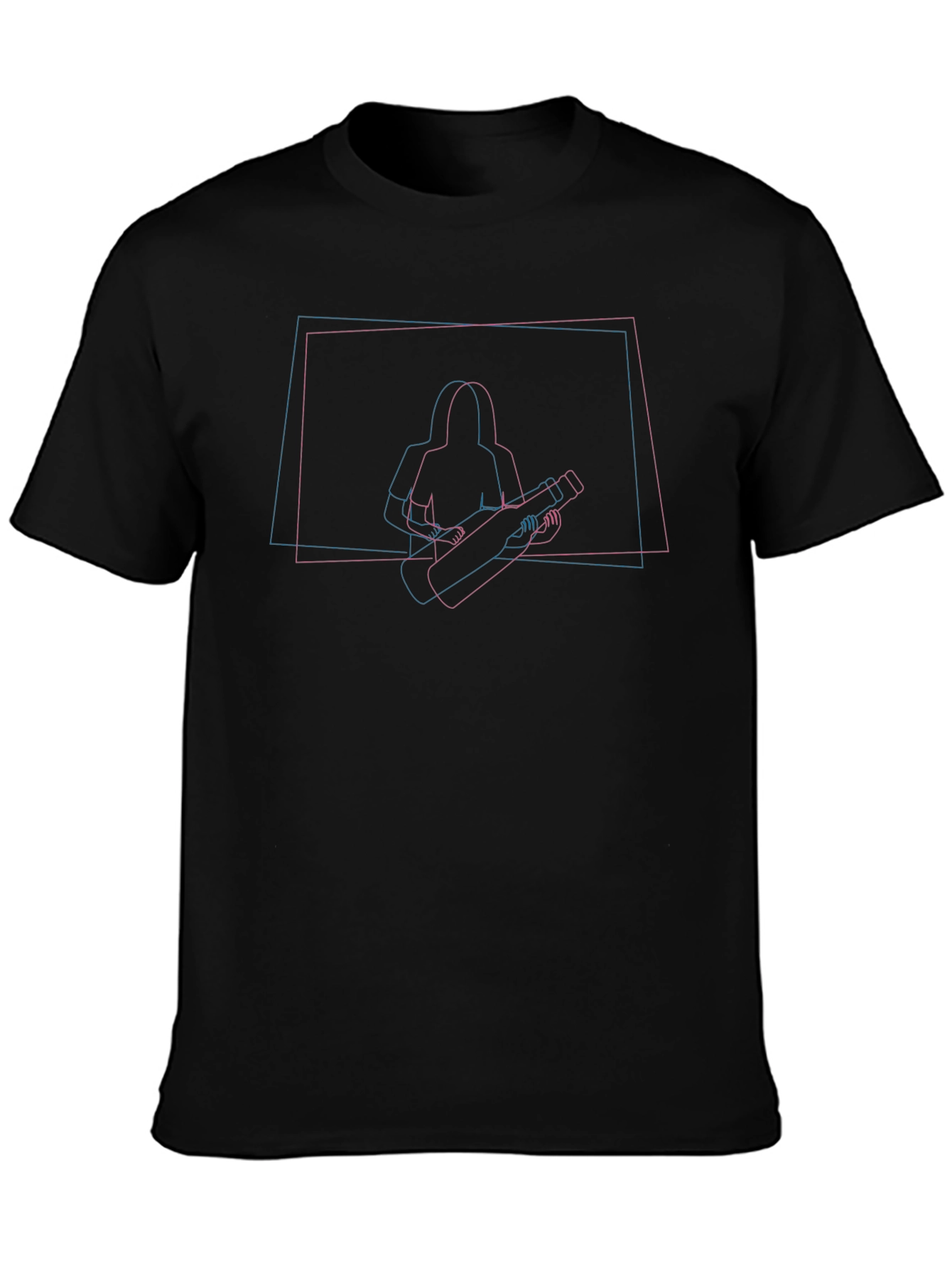 Retro 3D Graphic Tee - Black Cotton Blend